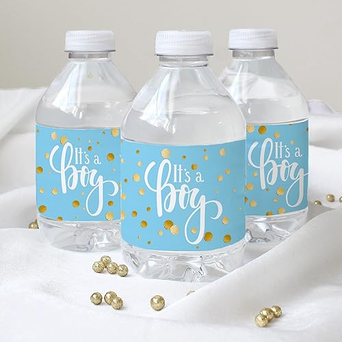 Miniatura 6 de Etiquetas para botellas de agua con texto en inglés "It's a Boy" (24 calcomanías)