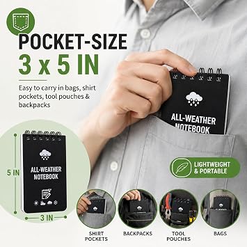 4 Pcs Waterproof Pocket Notebooks, 3 x 5 Inch Small Waterproof Notebook