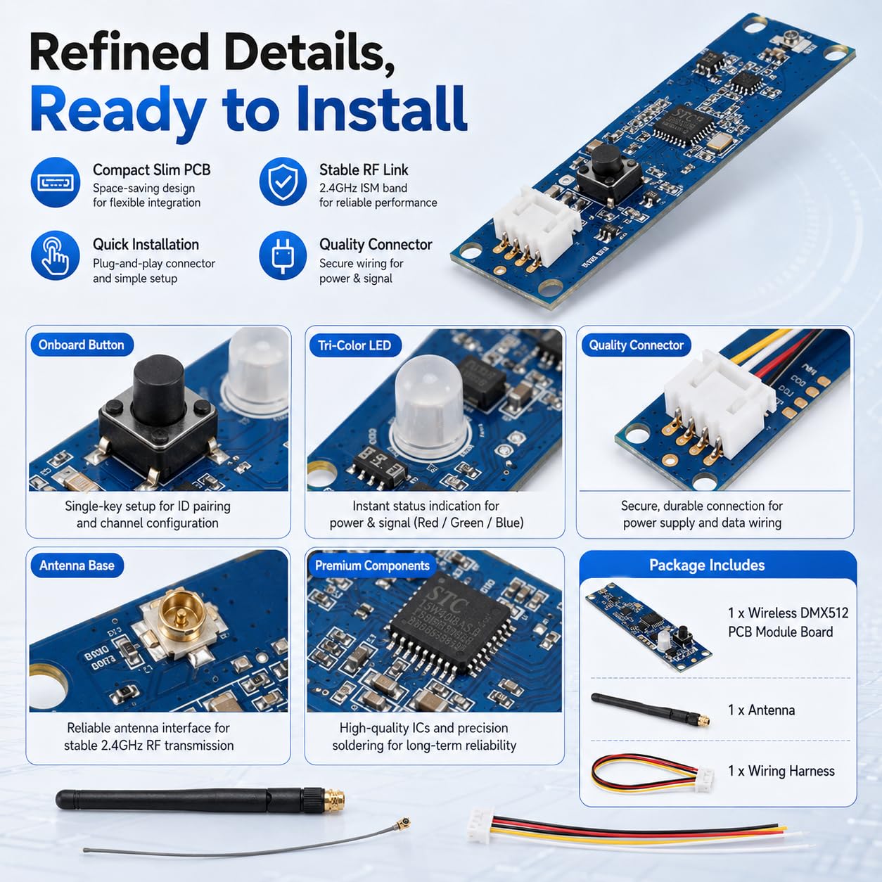 DMX512 Ricevitore Trasmettitore, 2,4 GHz DMX512 Ricetrasmettitore Modulo PCBScheda Di Apprendimento, Controller Luci LED Dmx Wireless Ricevitore Trasmettitore Con Antenna