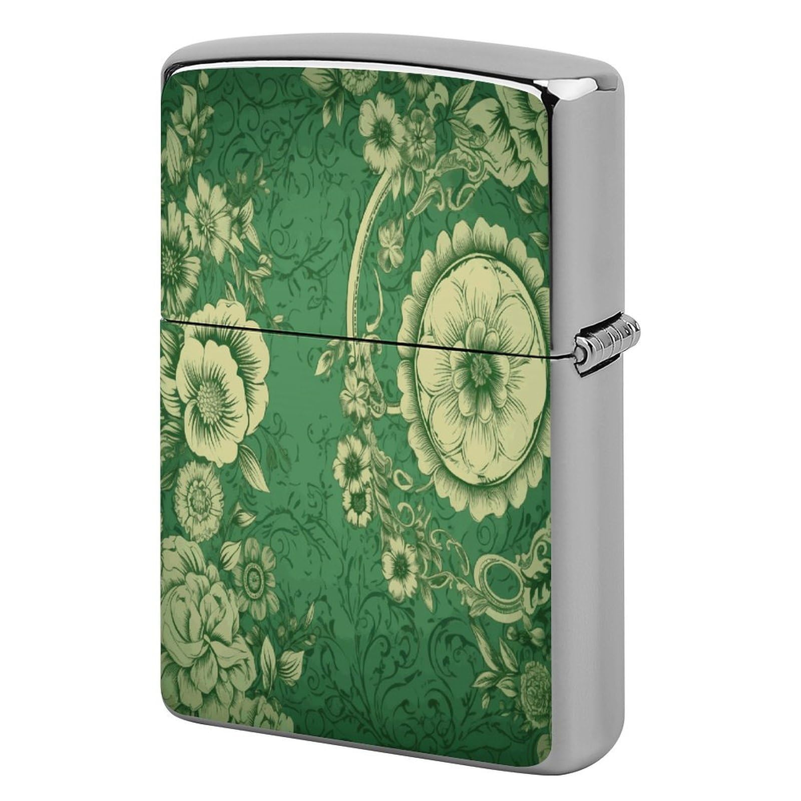 Btcowzrv Style Green Vintage Floral Metal Lighter Case Sleeve Cover Holder