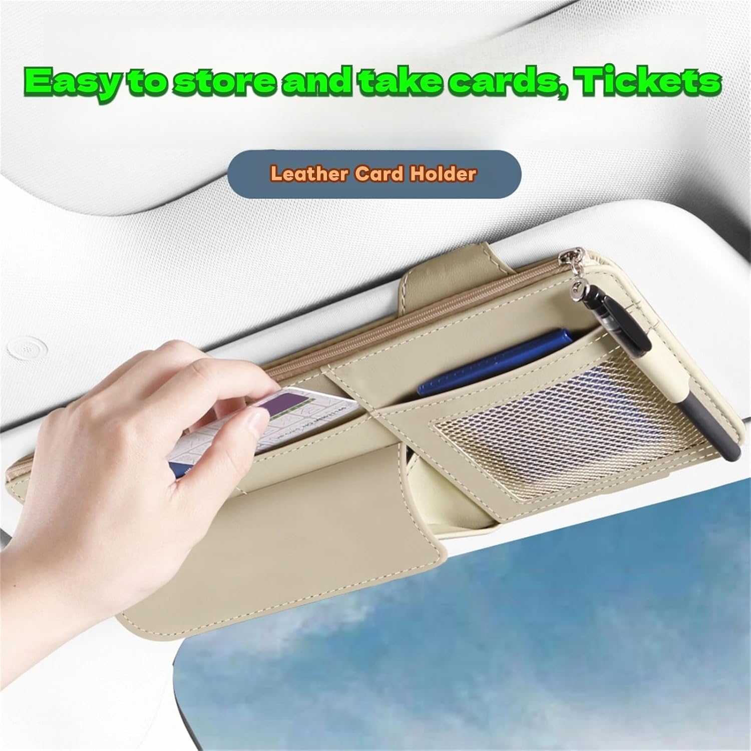 Car Visor Organizer, Multi-Pocket Sunvisor Storage with Sunglass Holder, Document Holder and Visor Card Clip, Fit for AUTO SUV & Truck, Leather Car Accessories Interior (Grey)