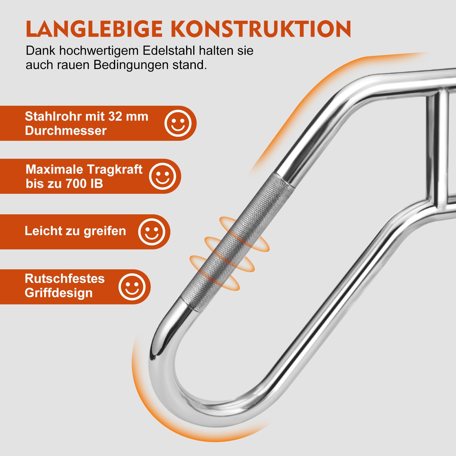 Verbesserte Edelstahl Handlauf Treppe für Außen, 60 cm Wandhandlauf U-Form für 1–3 Stufen, wetterfest & hochbelastbar für Garten, Terrasse & Eingang