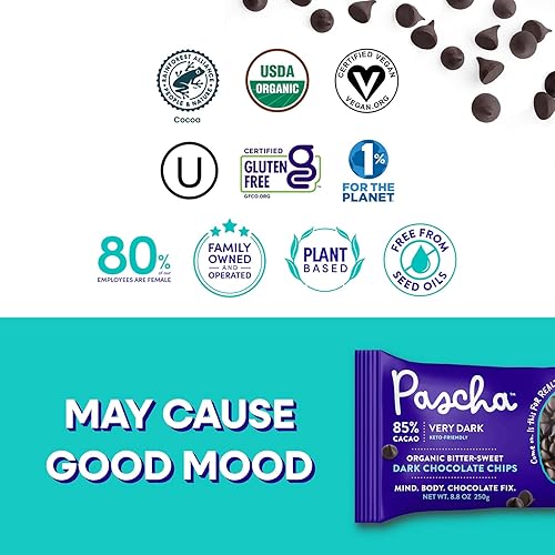 Miniatura 7 de Pascha Chips de chocolate dulce orgánico para hornear 85% cacao, UTZ, sin gluten, sin OMG, 8.8 onzas (paquete de 6)