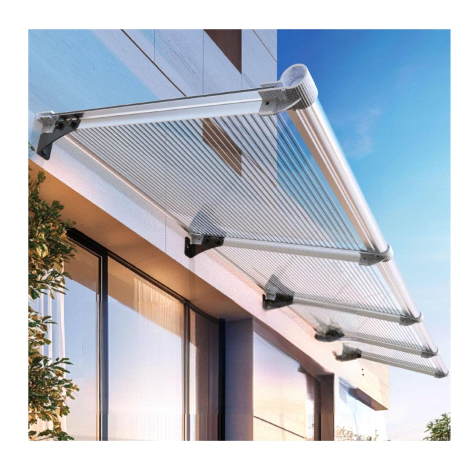 OWOHYG Polycarbonate Window Door Awning Canopy With Uv Rain Snow Sun Protection And Large Sink Design For Outdoor Porch.120x200cm/47.2x78.7in