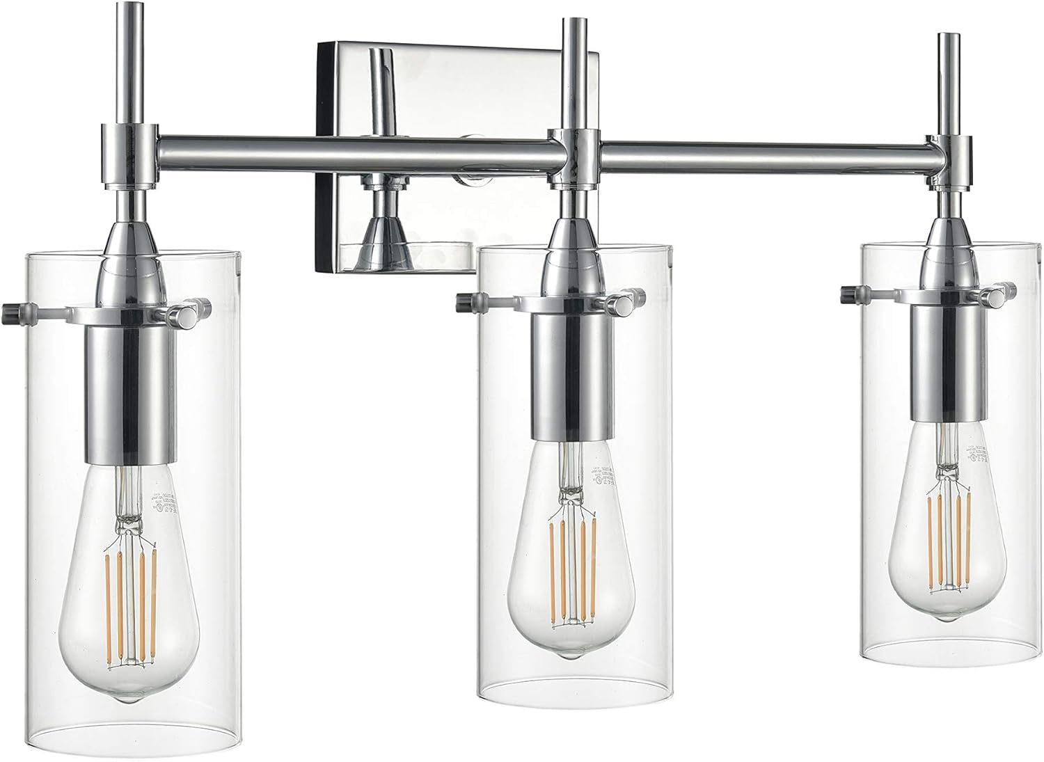 Linea di Liara Effimero Modern Farmhouse Bathroom Vanity Lights Fixtures 3 Lights Over Mirror Chrome Vanity Lights for Bathroom Light Fixtures Industrial Lighting Clear Glass Covers, UL Listed