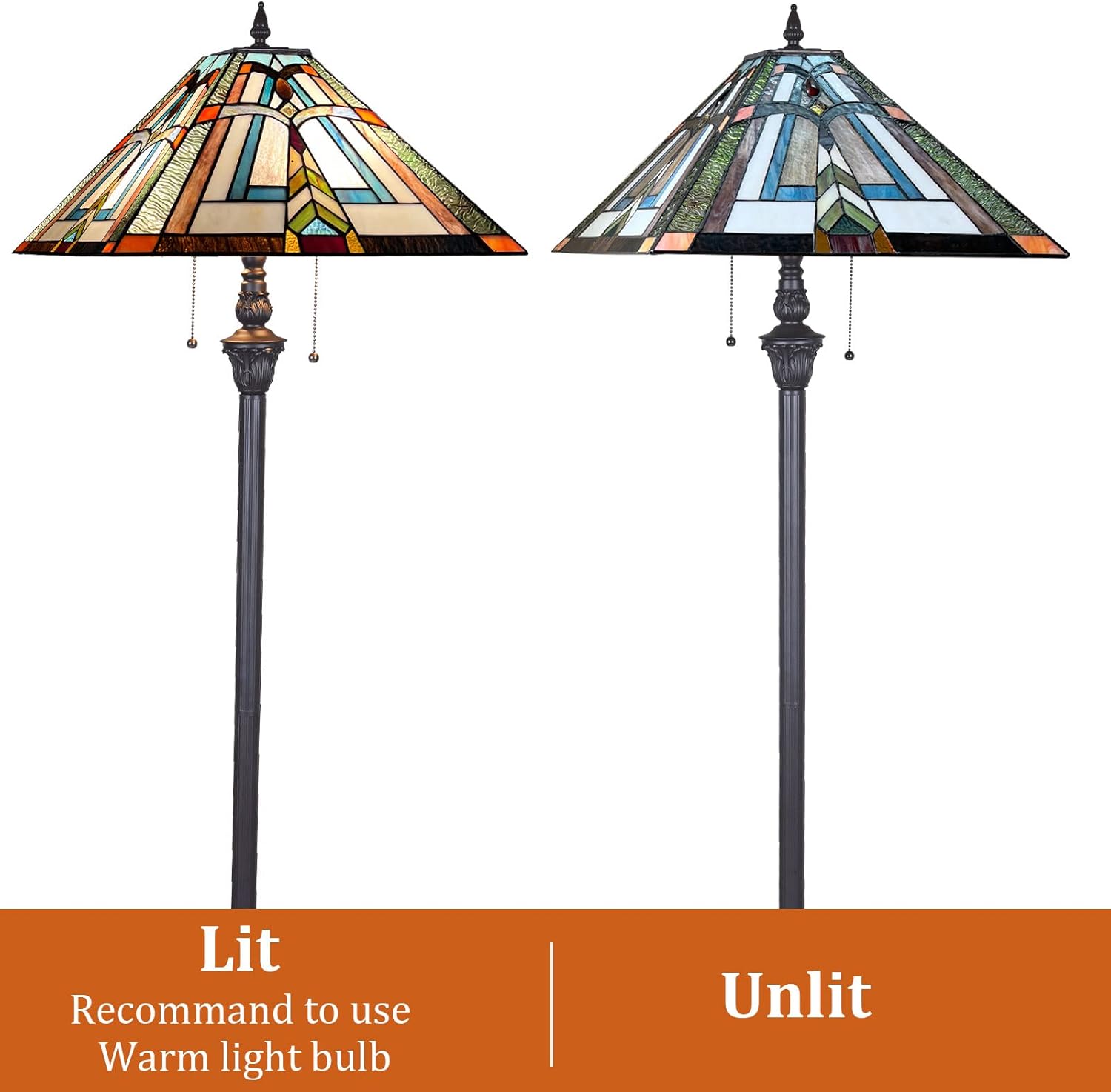 Tiffany Floor Lamp for Living Room,Antique Style Tall Standing Lamp,Mission Stained Glass Lamp Shade,Pole Light for Bedroom Office