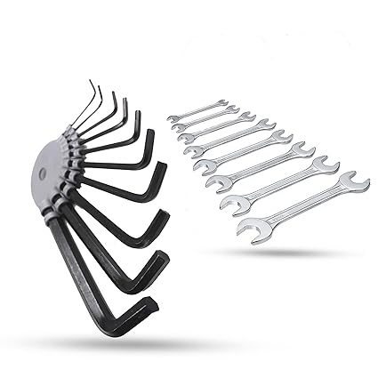 Hillgrove HGCM575M1 10 Pieces Full Hex Allen Key Kit with 10Pcs Double Open End Wrench Spanner Goti Wrench L Shape Repair Tool Set for Bike/Bicycle/Cycle/Guitar Allen Key Set