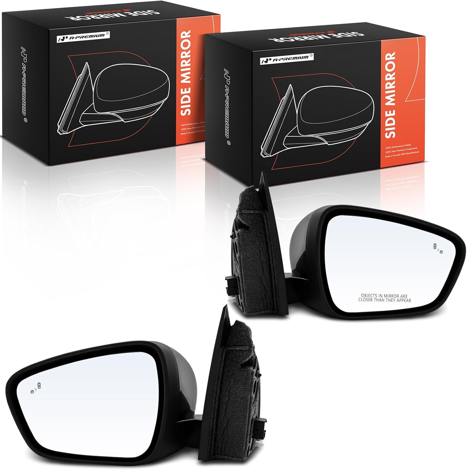 A-Premium Pair (2) Driver and Passenger Side Power Door Mirror - Compatible with Ford Escape 2020-2021 - Non-Heated Manual Folding Black Outside Rear View Mirror w/Blind Spot Detection