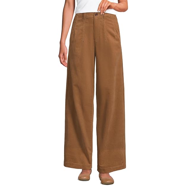 Lands End Womens Corduroy High Rise Wide Leg Top Stitch Trousers
