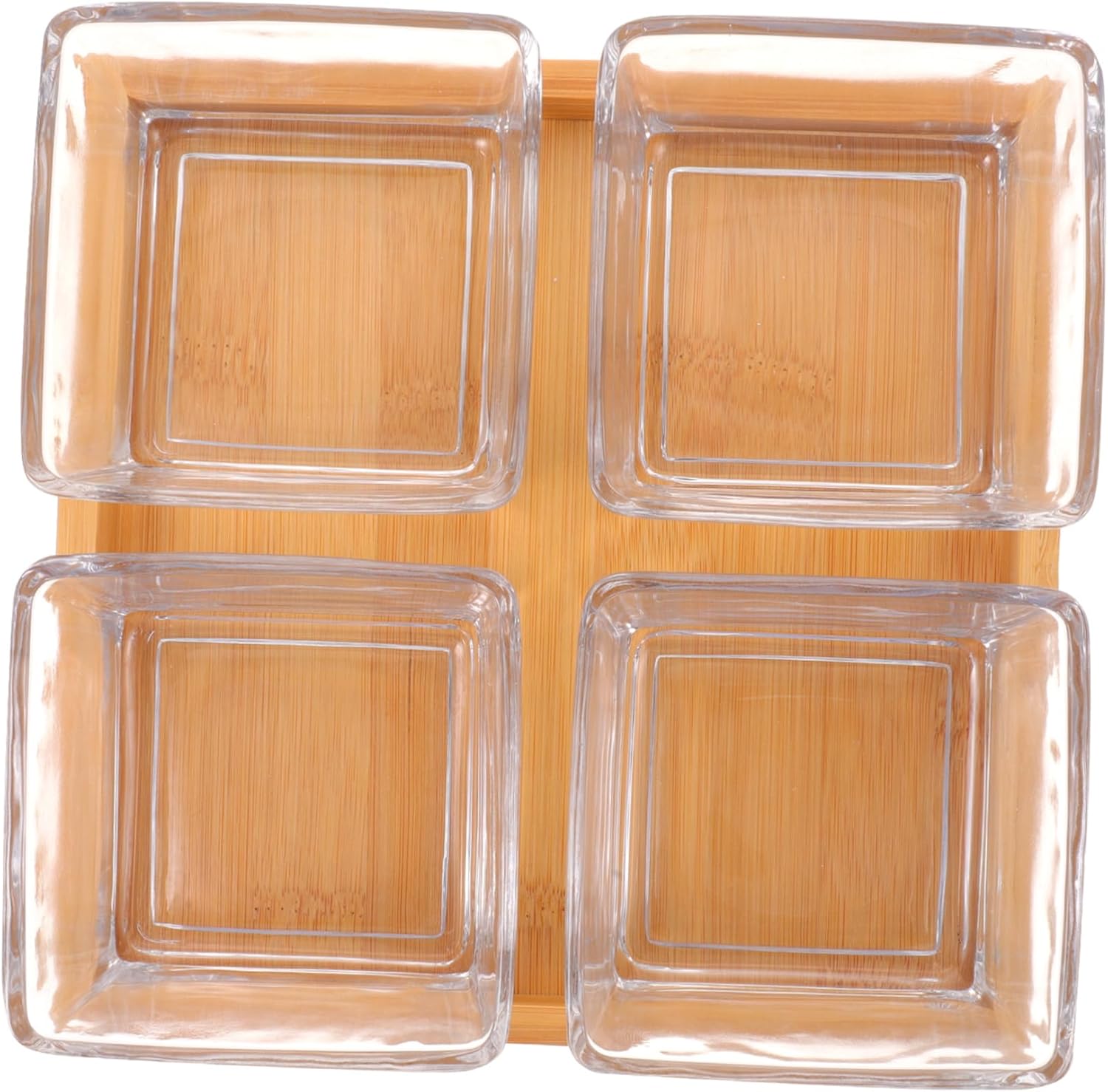 Bamboo Tray with Divided Glass Bowls Fruit and Snack Serving Dish for Parties Dried Fruits Nuts and Condiments Modern Kitchen Display for Entertaining
