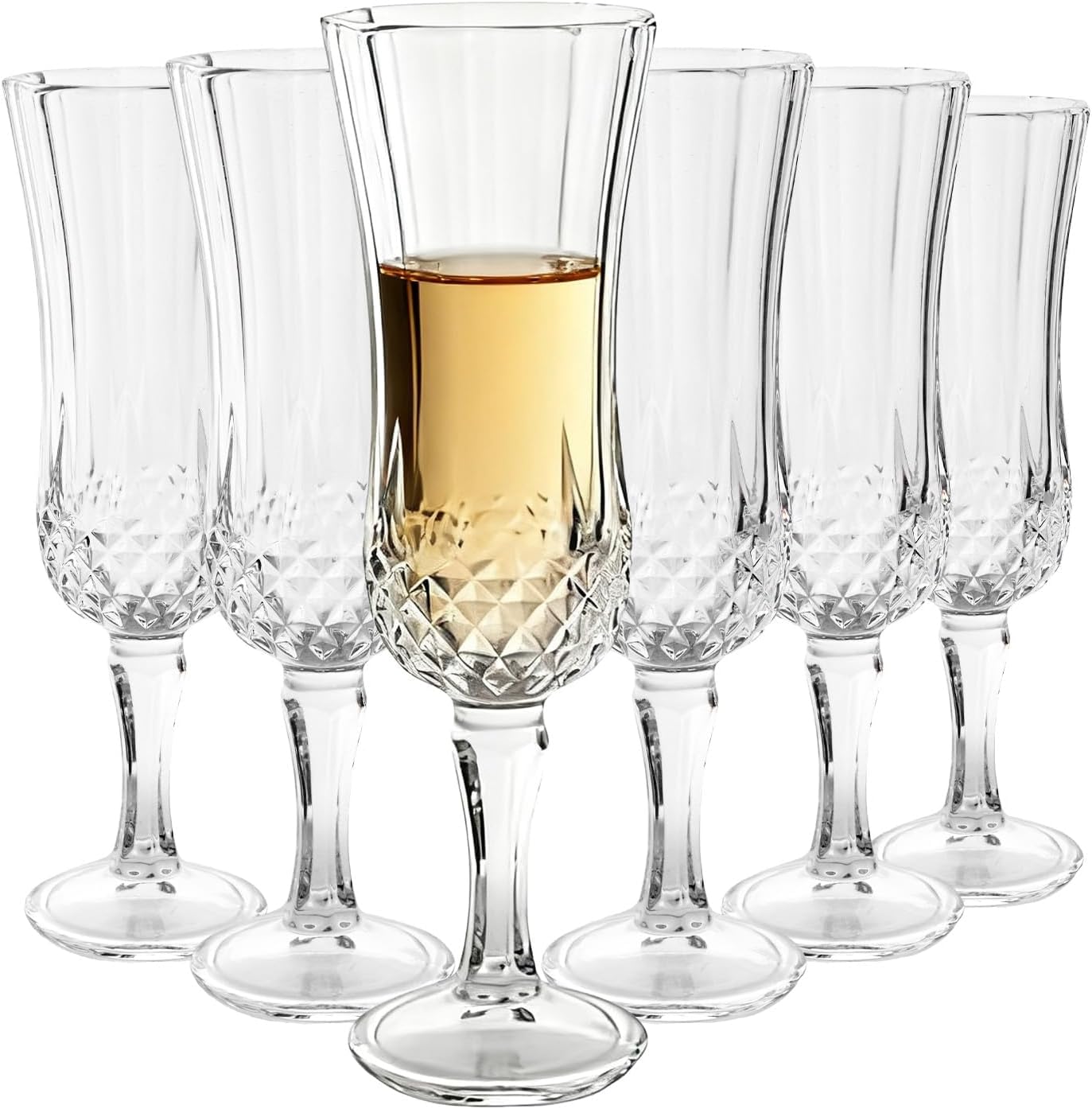 Champagne Flutes Set of 6, 5.47 oz Prosecco Glasses, Vintage Cut Design Stemware for Champagne, Sparkling Wine, Mimosa, Bellini, Weddings, Parties, Home Bar