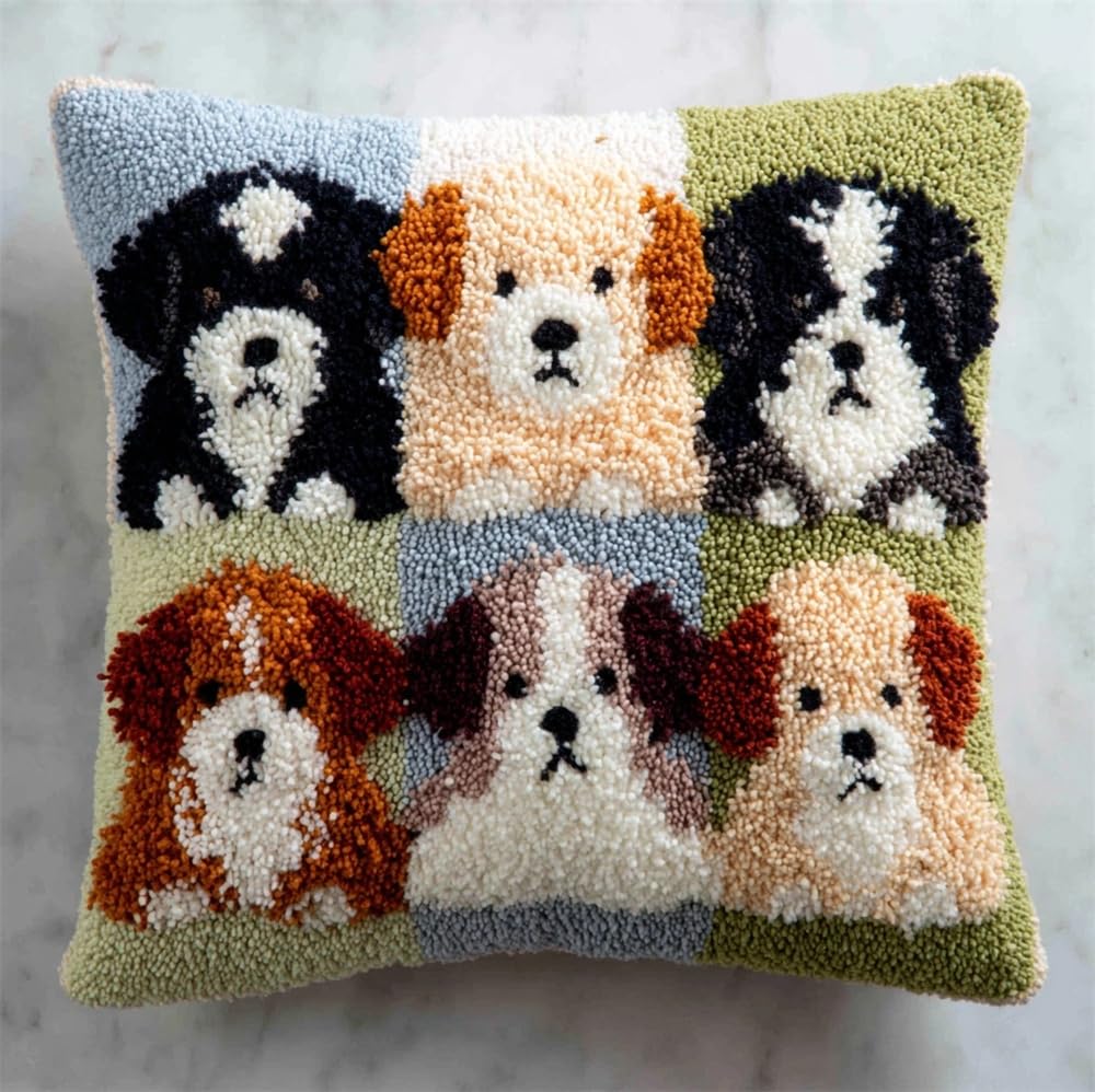 kitphoenix DIY Latch Hook Pillow Kit for Adults Puppies