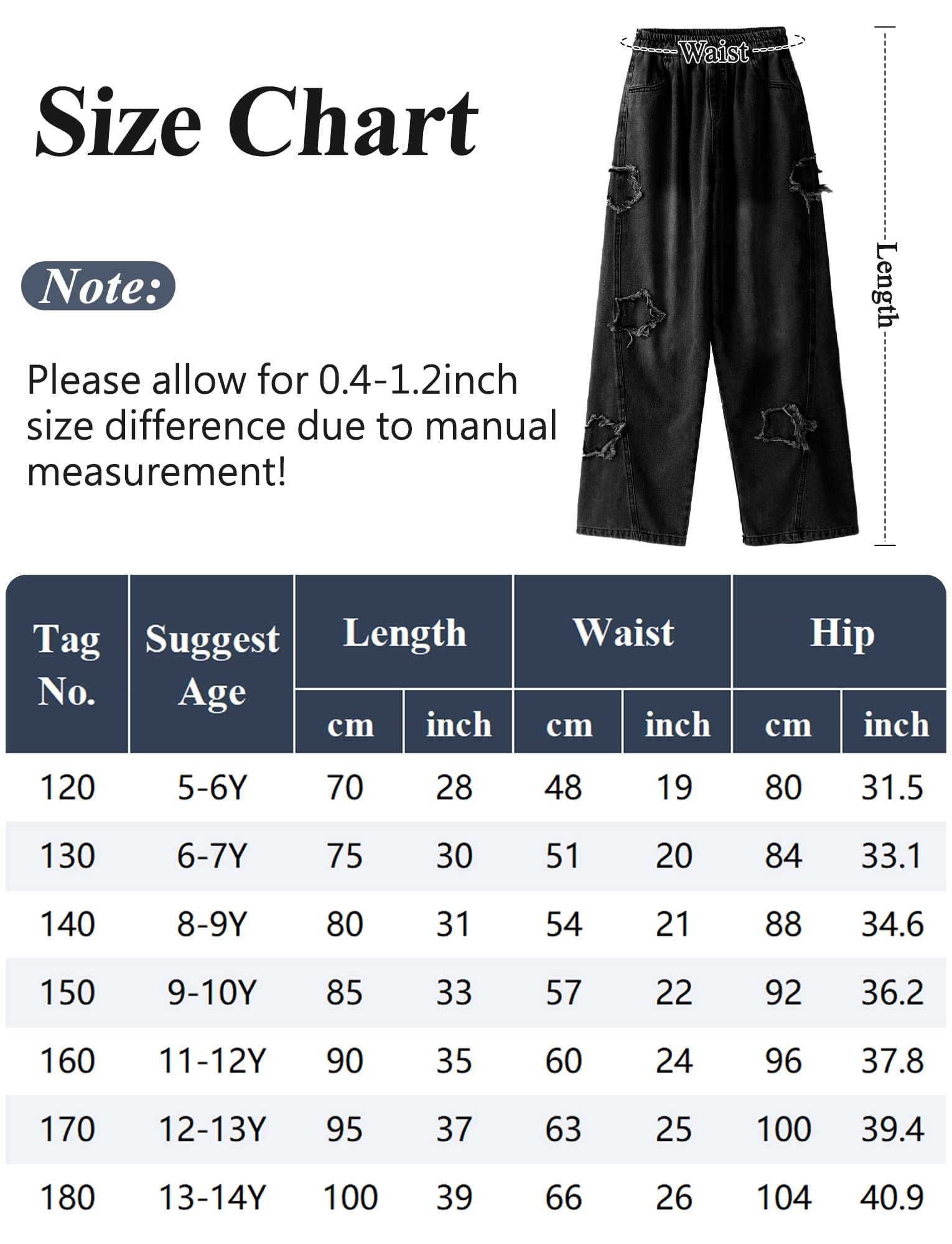 Happy Cherry Jeans Baggy Bambini Pantaloni Larghi Vita Elastica Ragazzi Pantaloni in Denim Vintage Moda Streetwear con Tasche 5-14 Anni