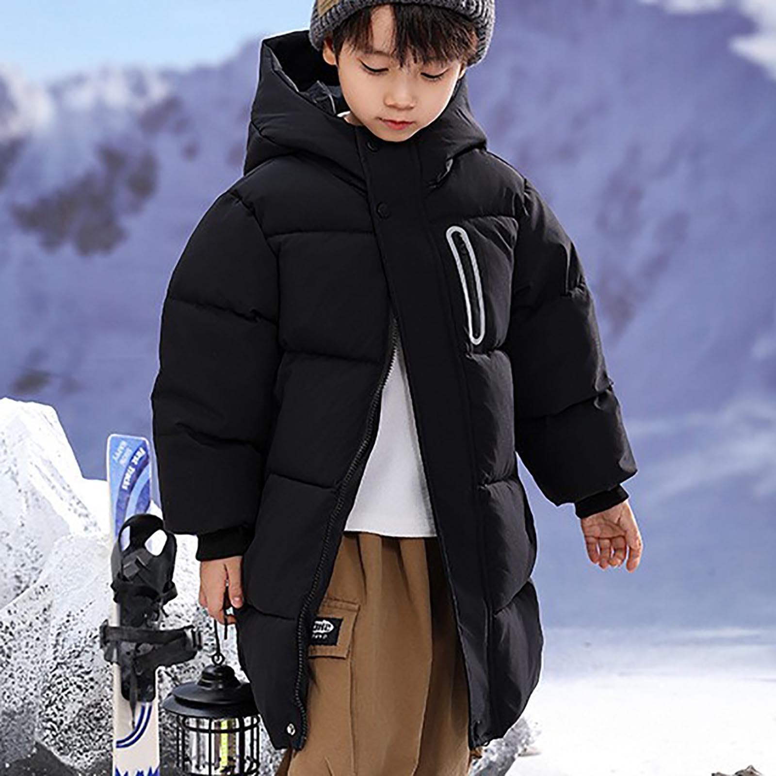 duxyoz Manteau d'hiver matelassé avec capuche pour enfants garçons et filles - Combinaison de neige chaude et isolante - Parka thermique à capuche - Veste de ski en coton épais - 4 à 14 ans