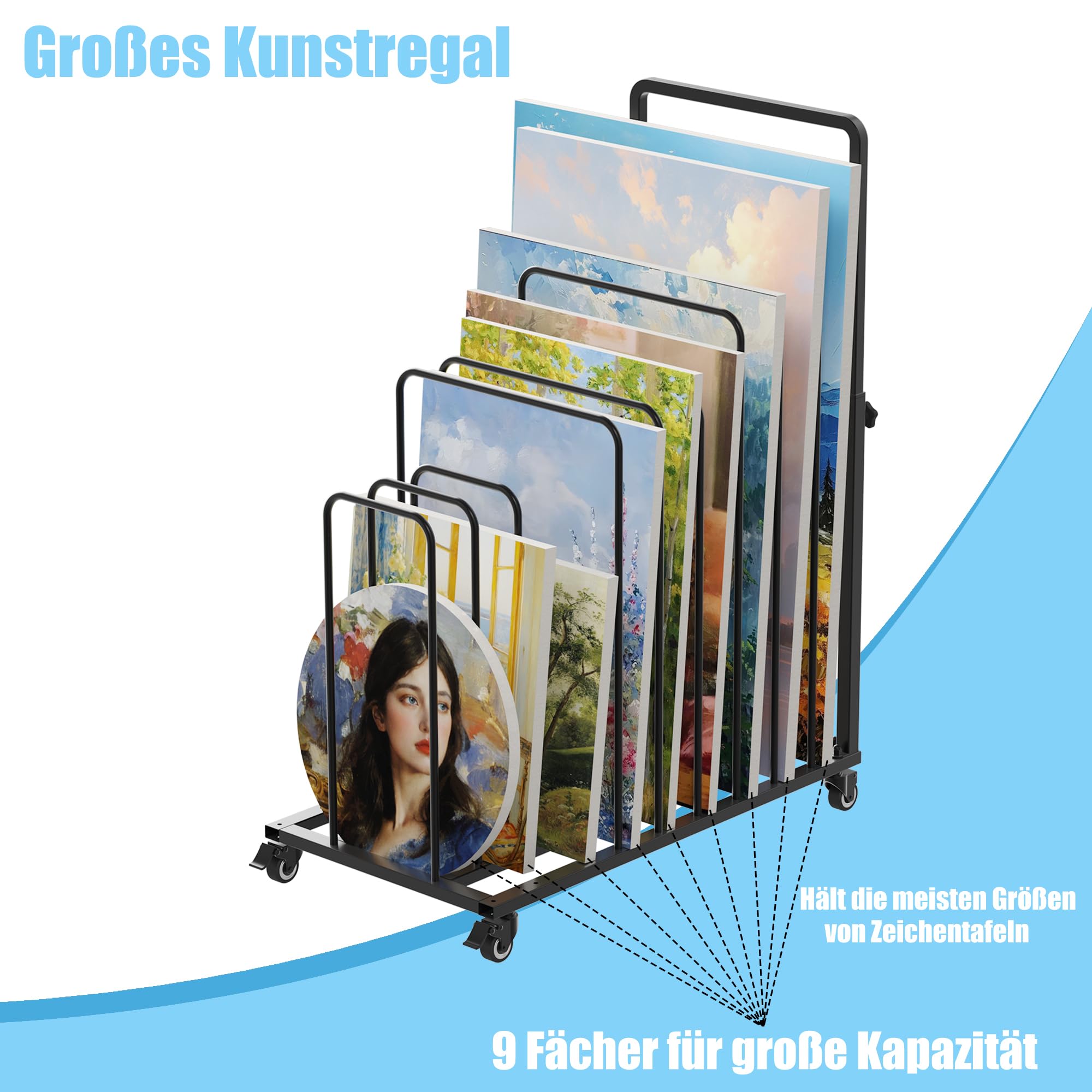 uyoyous Mobiler künstlicher Trockenständer 100 x 80 x 45 cm Einstellbarer Intervall-Wäscheständer mit Rollen und Bremse, geeignet für Kunsttücher und Kunstwerke