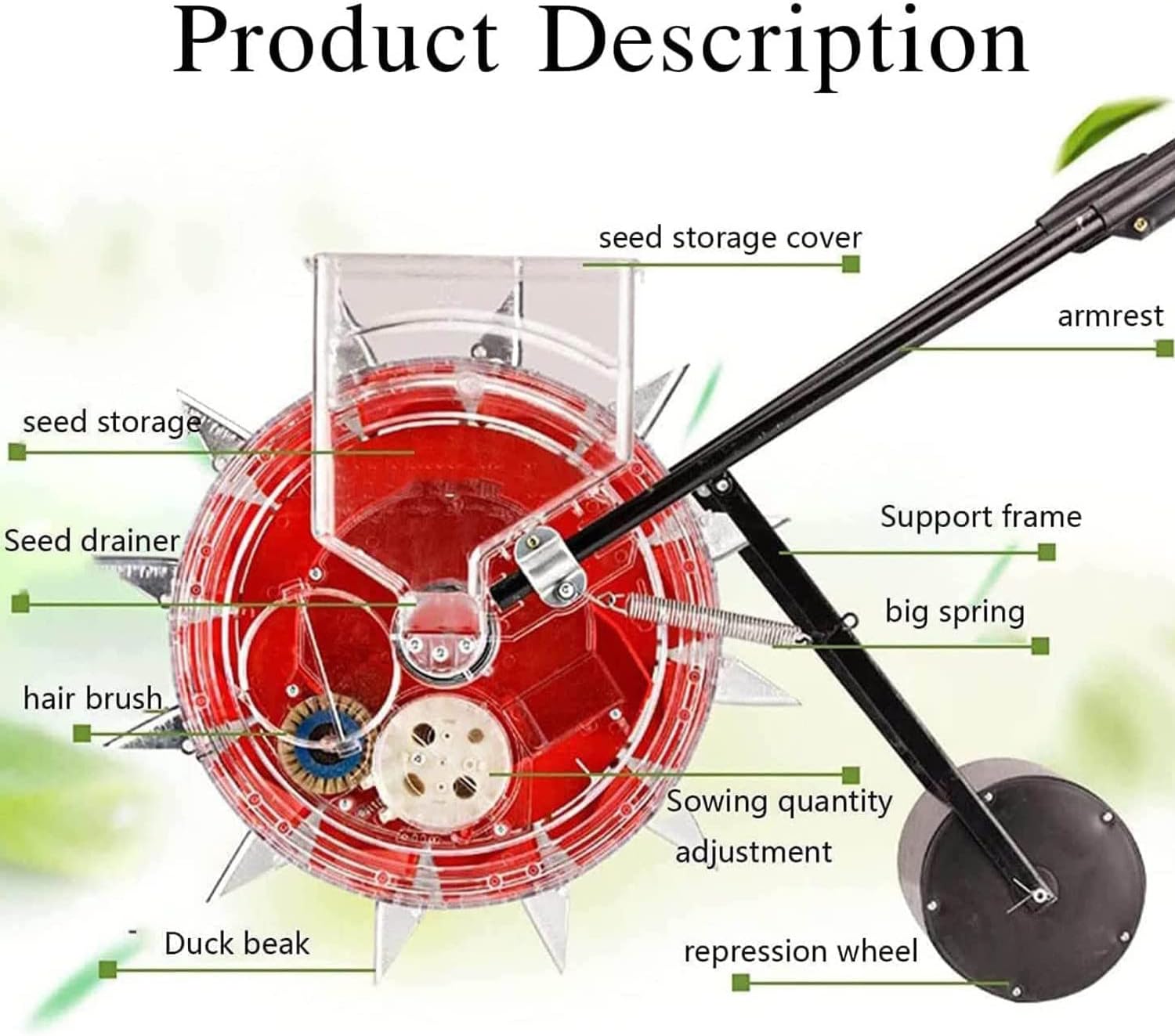 Multi-Function Spreaders, Hand-Push Roller Seeder, Lawn & Garden Spreader, Fertilizer Seeder, for Sowing Seeds, Backyard Agriculture, Planting Depth 3.5-7.8 Cm,12Holes