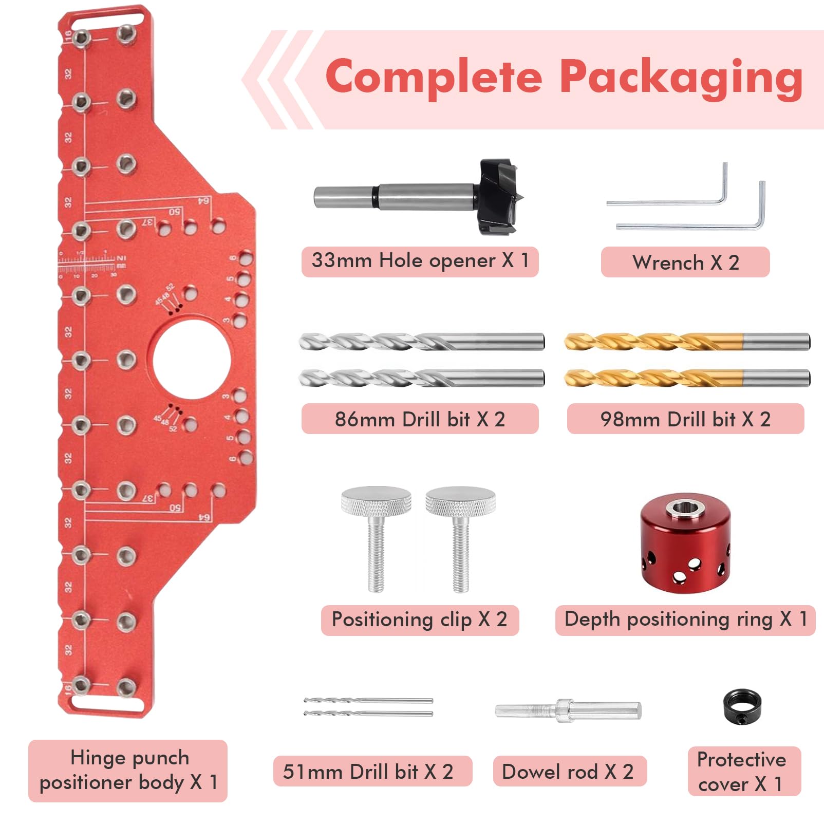 Plantilla de Taladro de Aluminio 35cm 2-en-1 para Espigas de Estantería y Bisagras de Cazoleta