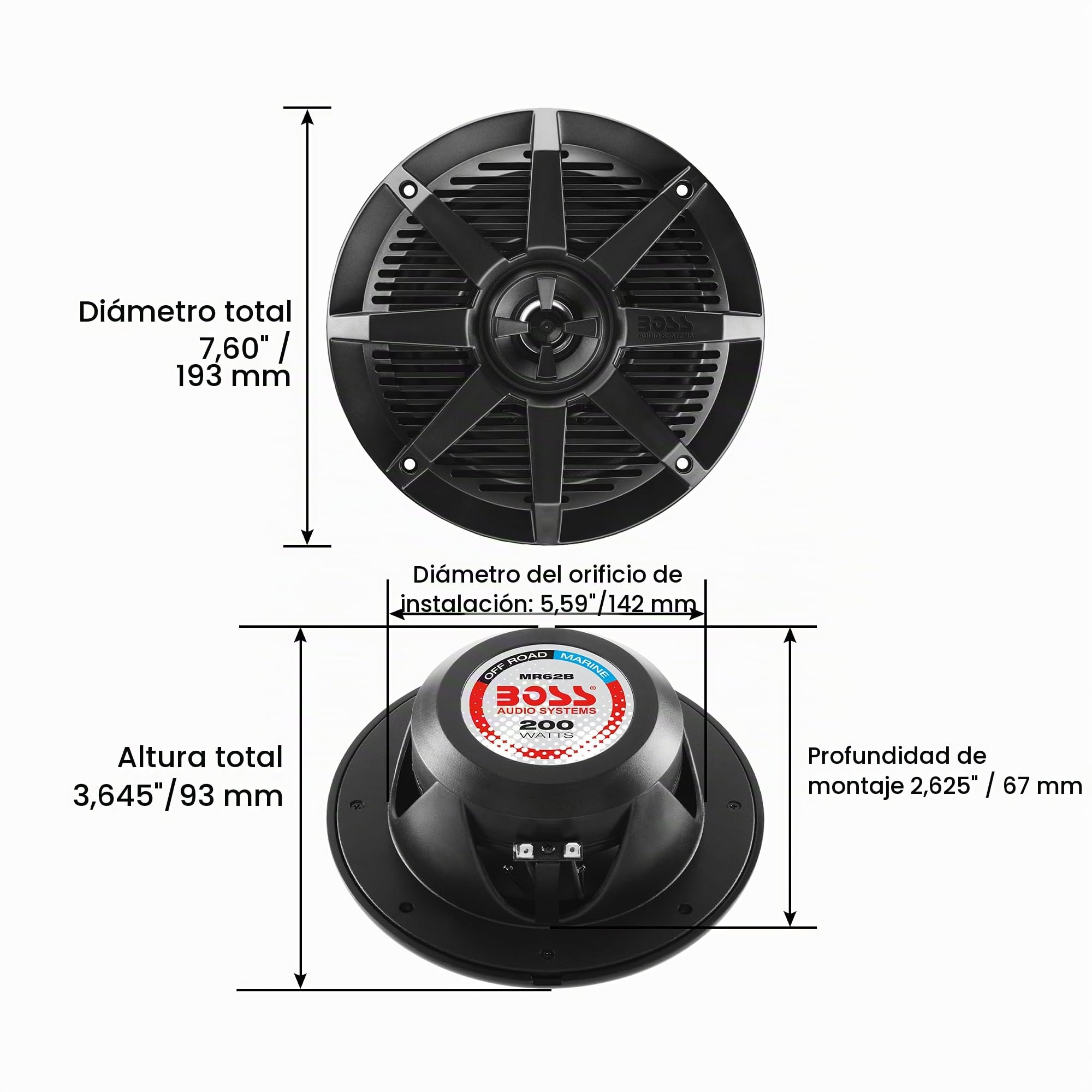 Boss Audio - Altavoces Marinos de Rango Completo de 2 vías de 6.5 Pulgadas en Color Negro