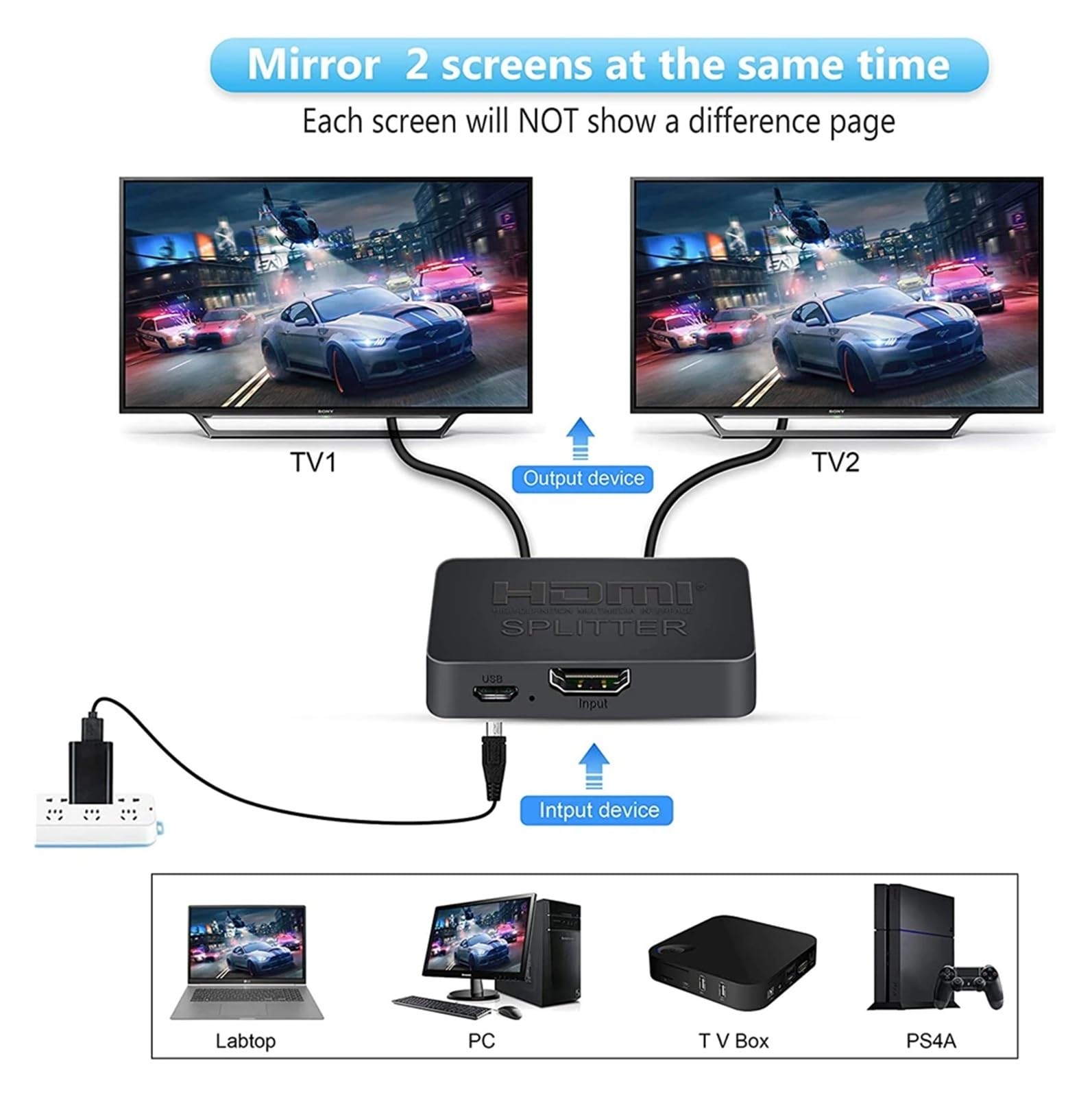 Divisor 2023 4K 60Hz HDR 2.0 1x2 Compatible con HDCP UHD Caja de conmutación for proyector PS4(ZY-HS20E)
