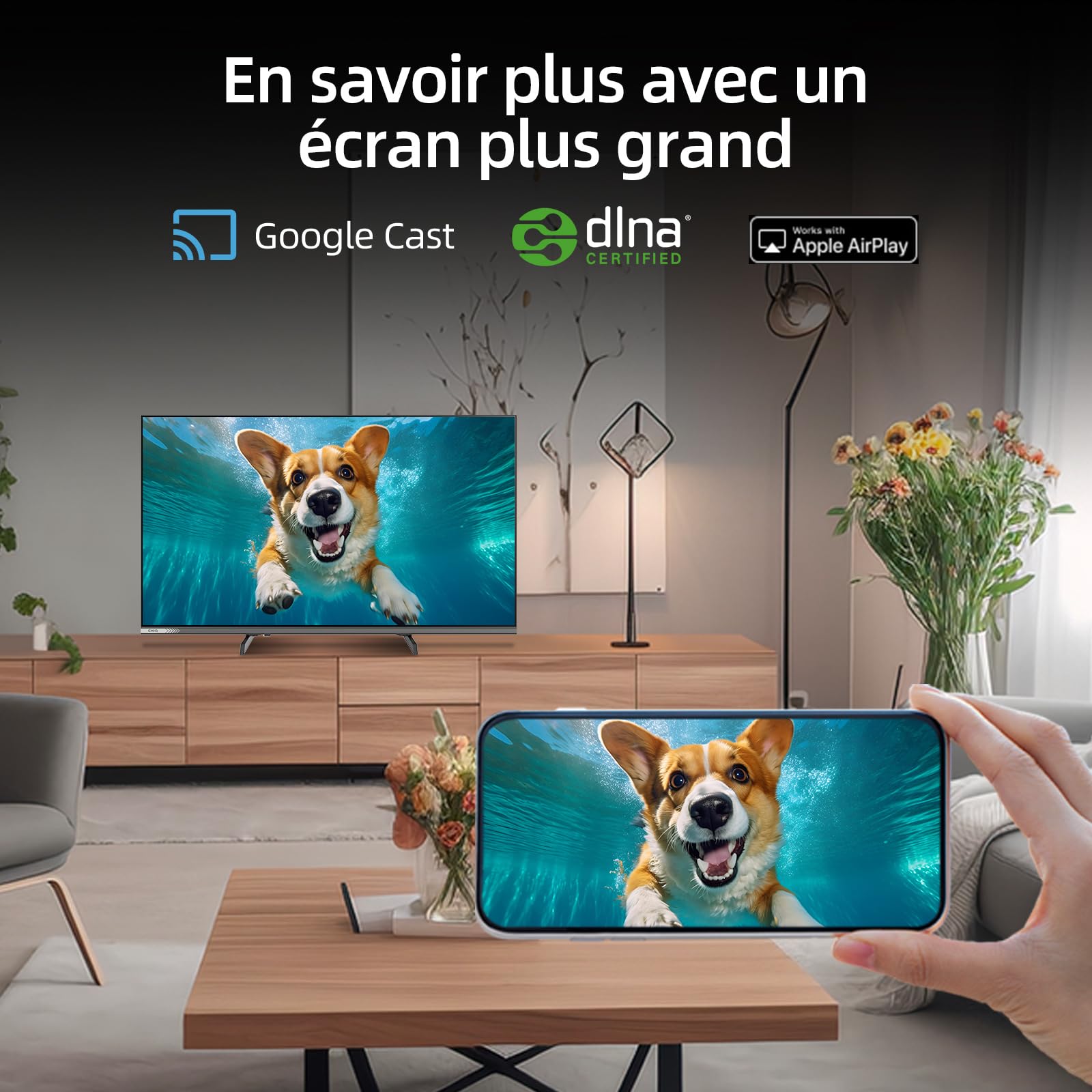 CHIQ Smart TV Téléviseur QLED 32QA10 32 Pouces | Full HD HDR10 | Dolby Audio et DBX-TV | Design métallique sans Cadre | Chromecast intégr Nouveau modèle | Son Dolby Audio, Support HDR10, Chromecast Intégré, Édition 2026