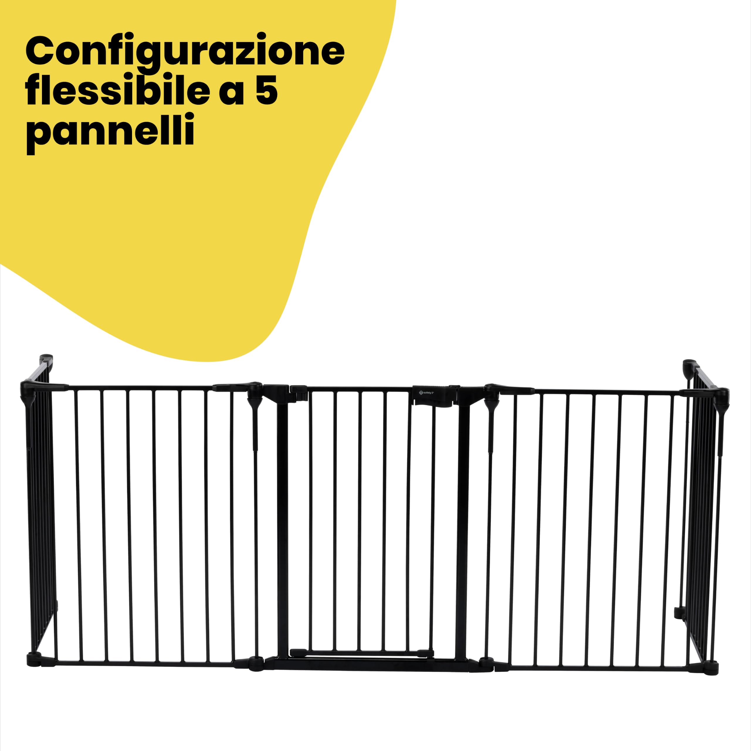 Safety 1st Modular 5 Panel cancelletto per bambini, 64-296 cm, Black | cancelletto per scale extra largo, per spazi irregolari e ampi, blocco extra sicuro, installazione rapida