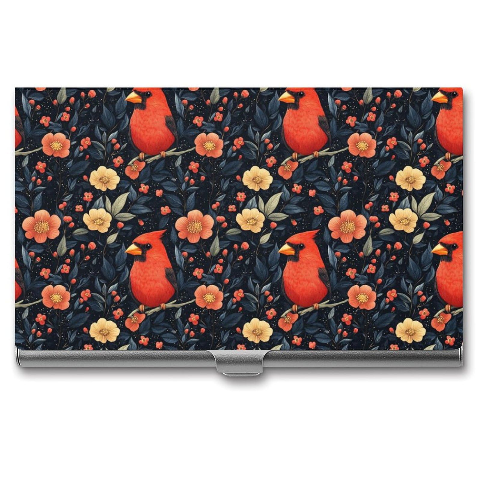 DULAHR Red Cardinal Business Card Holder Pocket Business Card Case Metal Case Name Card Holder Men Women
