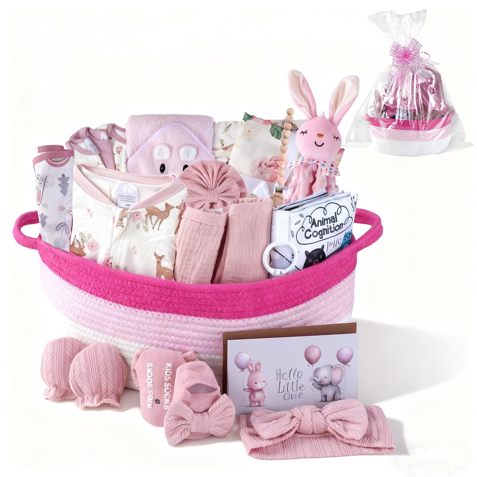 22-Pcs Baby Girl Gift Basket Set Pink 0-12M Newborn Premium Baby Shower Gifts for Girls Newborn Essentials Set