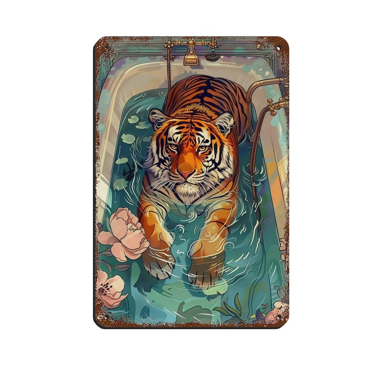 Poster for Matisse's Tiger on The Bathtub Tin Sign Vintage Metal Pub Club Cafe Bar Home Wall Art Decoration Poster Retro 8x12inch(20x30cm)