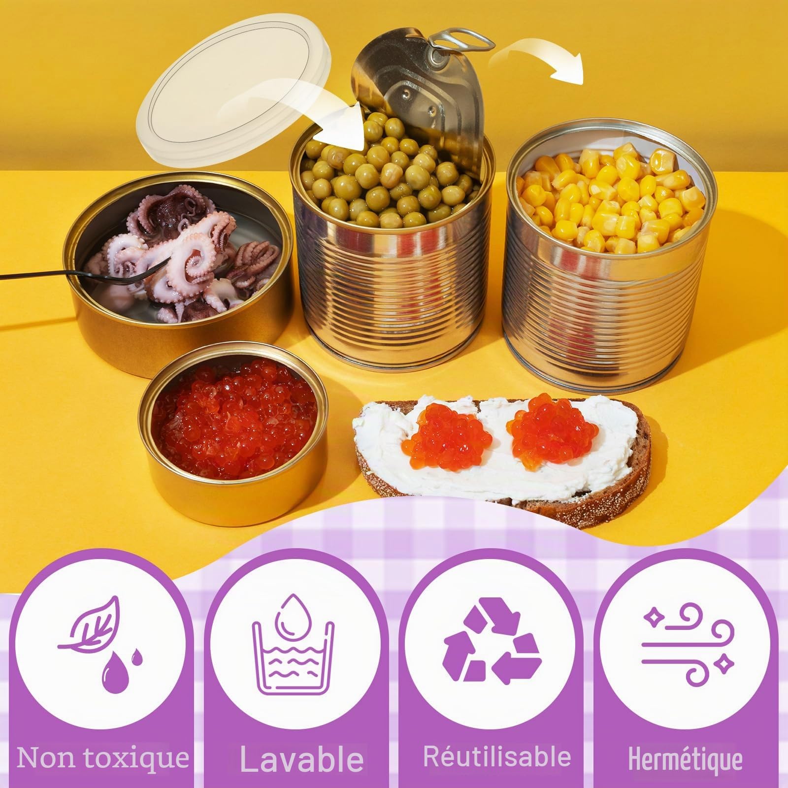 TIESOME Lot de 6 couvercles pour boîtes de conserve de 75 mm en plastique lavable pour boîtes de 800 g, couvercles transparents pour nourriture pour chat, nourriture pour chien, stockage des aliments