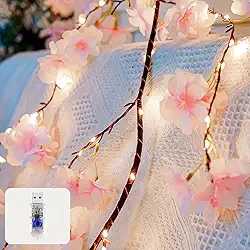100 luzes LED de conto de fadas - luzes de ramo de flor de cerejeira, guirlanda decorativa de ramos de videira de salgueiro de 1,8 m para decoração de casa interna e externa, casamento