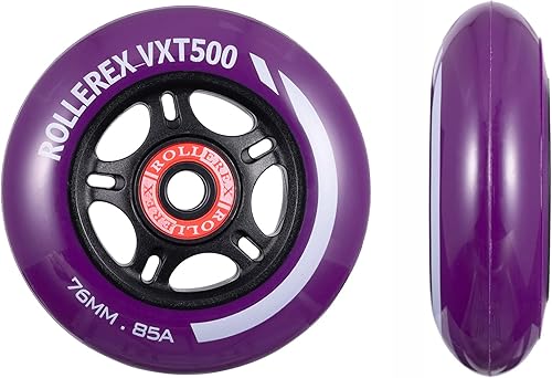 Miniatura 3 de Rollerex VXT500 - Ruedas para patines en línea, paquete de 4 (rodamientos, espaciadores y arandelas opcionales), ruedas de repuesto duraderas para