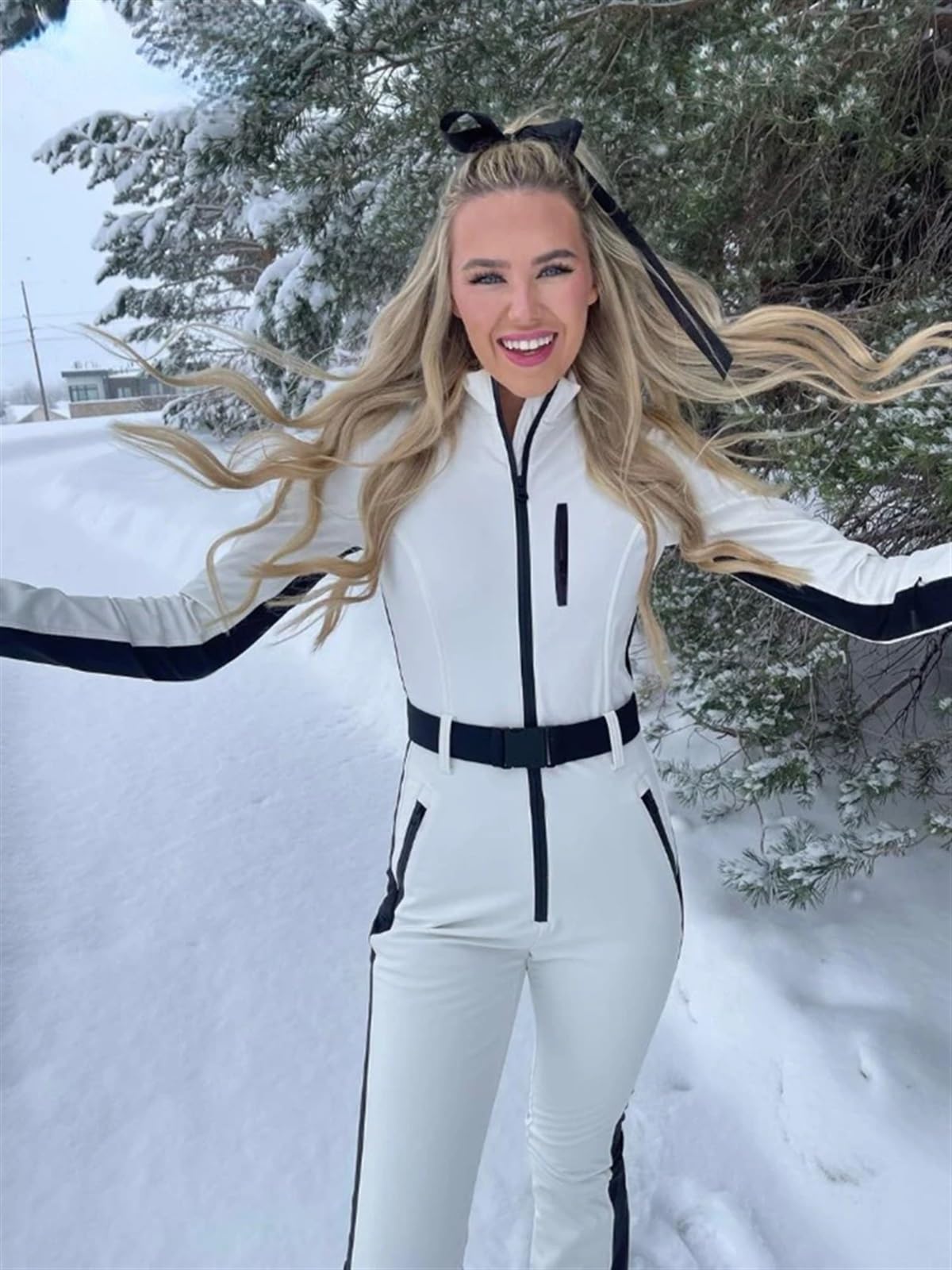 Skianzug Damen Winter-Patchwork-Skioverall for Damen, langärmelig, wasserdicht, Winddicht, Skioverall, weiblich, eleganter Skateboard-Overall