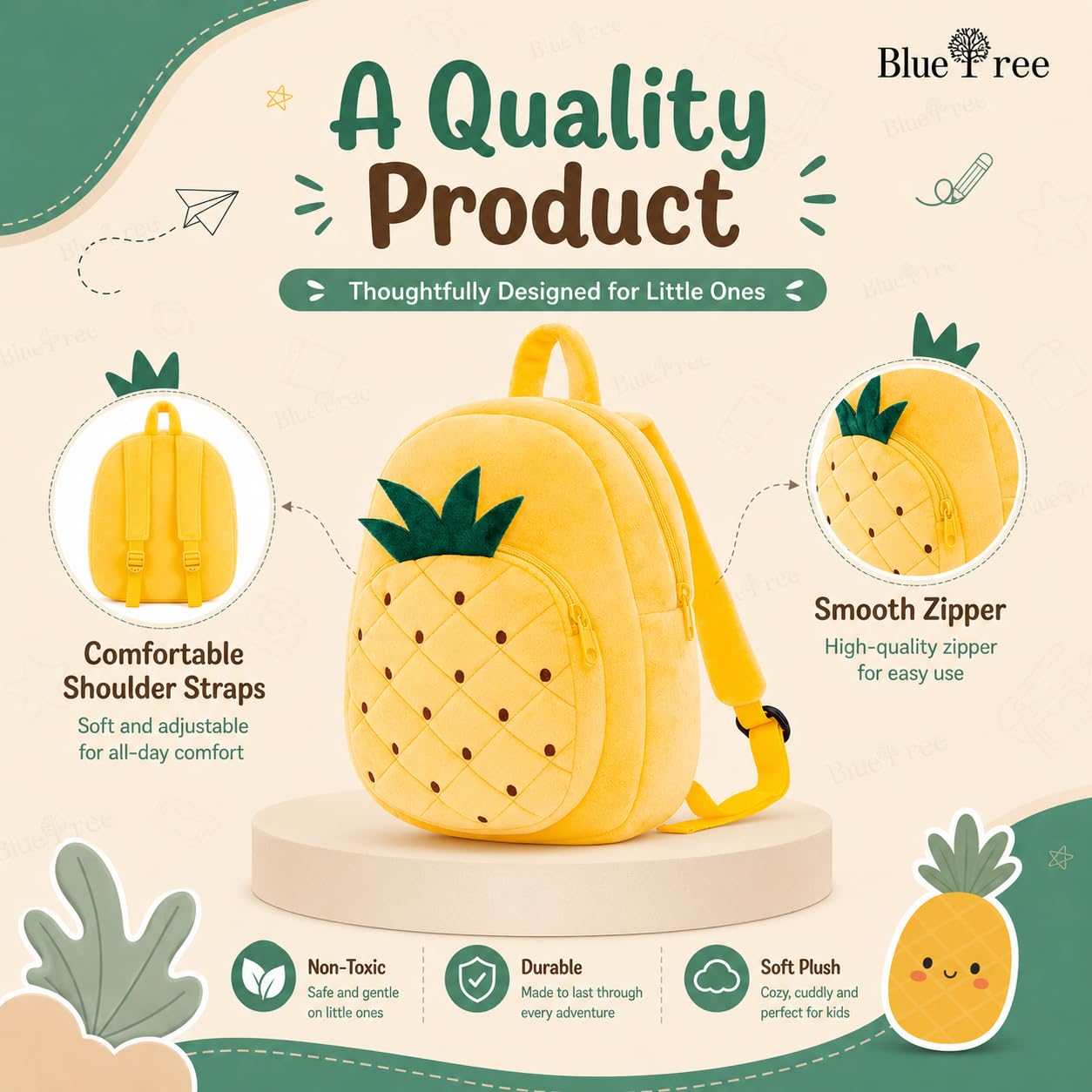 blue tree Cute Kids Backpack Toddler Bag Plush Animal Cartoon Mini Travel Bag for Baby Girl Boy 1-5 Years (small, Pineapple, Pineapple) 3