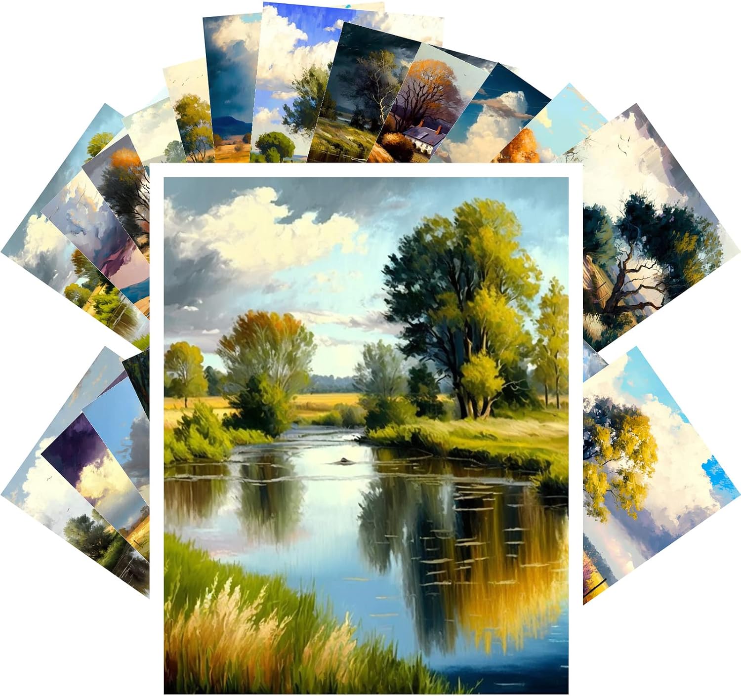 PIXILUV Vintage Postcards (24 pcs 4"x6" each) Beautiful Villages and Cottage Landscape Paintings Vintage Postcards Antique Botannical Book Illustration Poster