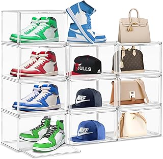 10 Pack Crystal Clear Acrylic Shoe Box Size 15, Stackable Sneaker Displa...