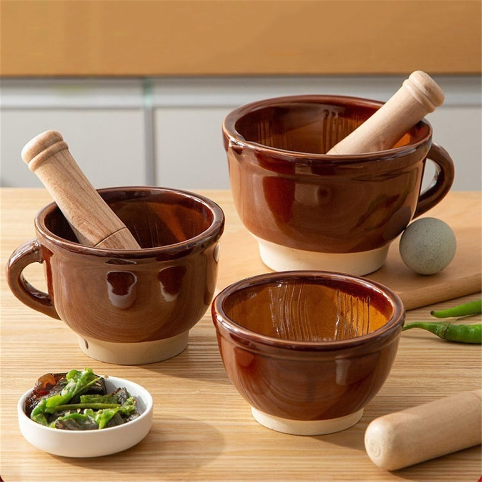 Pratico Mortaio in ceramica con ciotola e pestello for la frantumazione di medicinali for spezie aglio