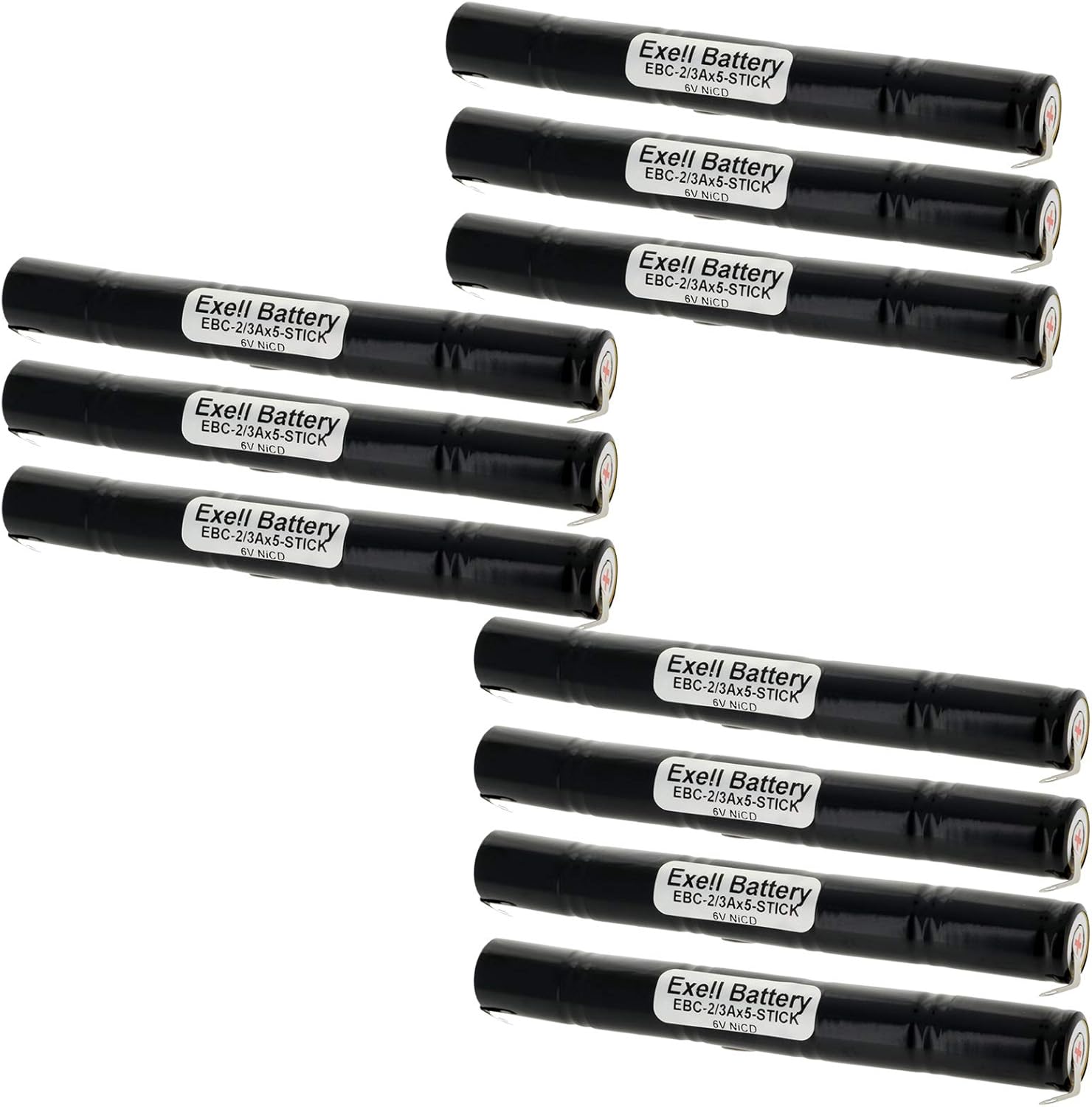 Exell Battery 10x 6V 700mAh NICD Batteries w/Tabs Fits Emergi-lite 002277 Emergi-lite 850.0064