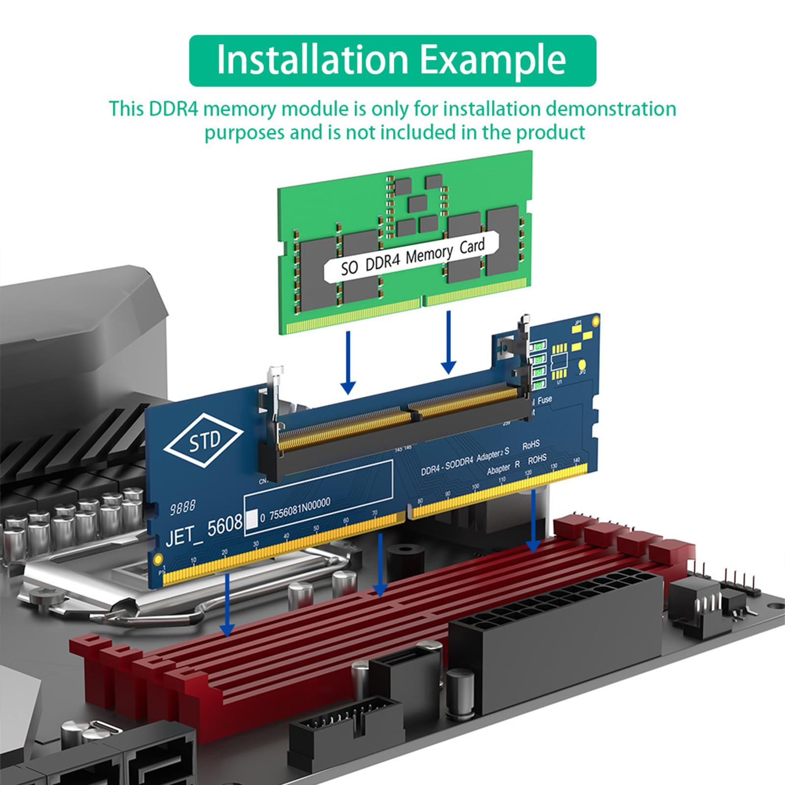 Konwerter DDR4 SO-DIMM na DIMM RAM dla komputera stacjonarnego, łatwy w instalacji i kompatybilny z systemem Windows