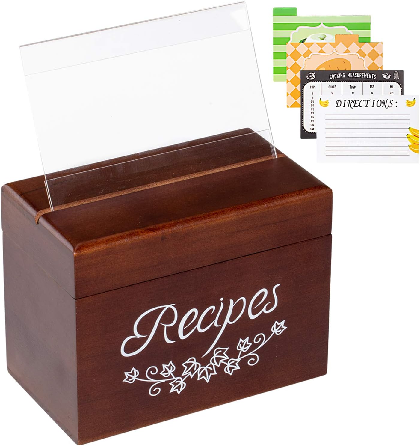 Three Oaks Rezeptbox Aus Akazienholz - Vintage Style Mit 100 Karten & 15 Trennblättern