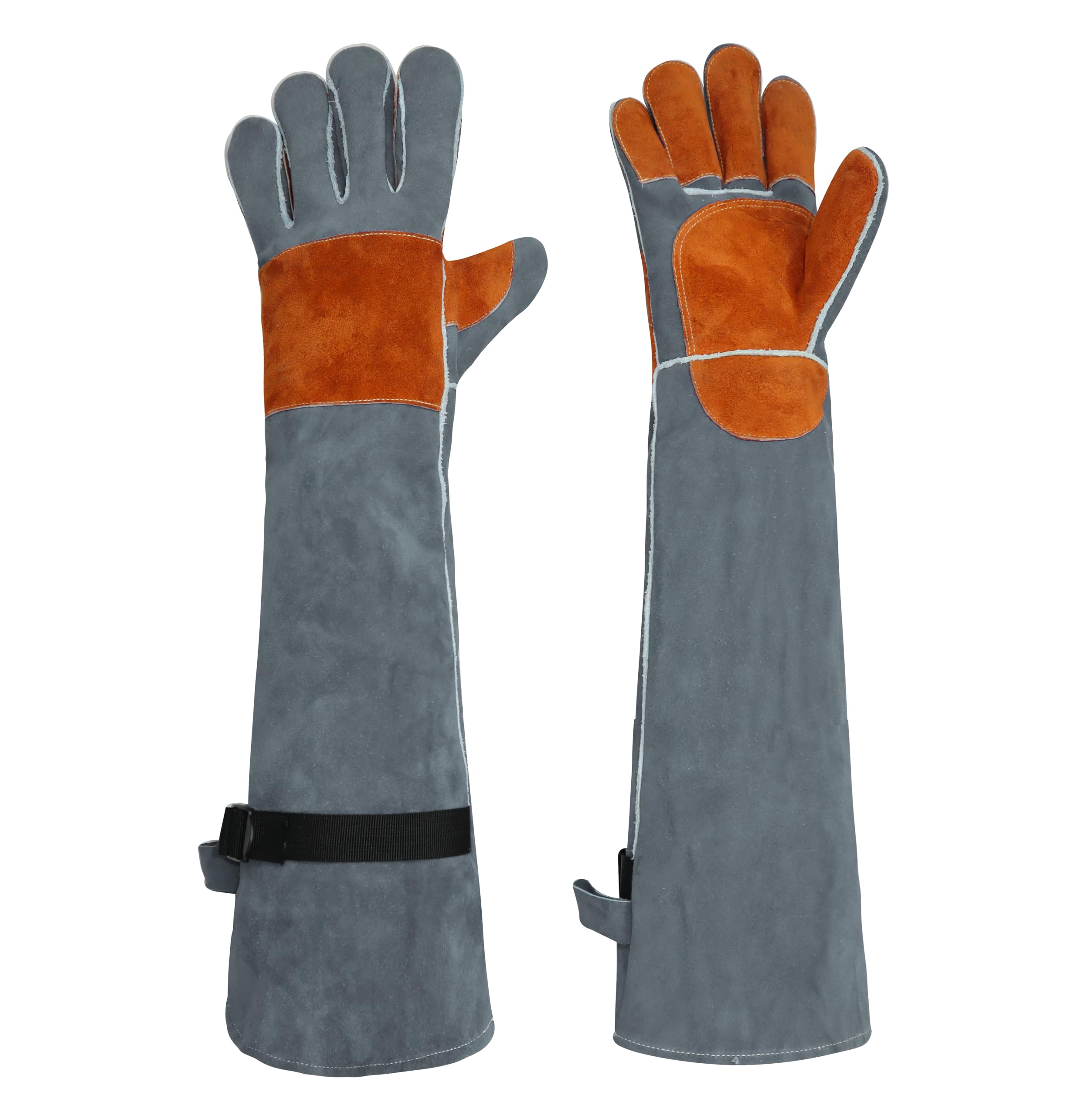 Mangas de soldadura de cuero, guantes de trabajo con refuerzos de palma, a prueba de mordeduras para manejo de animales