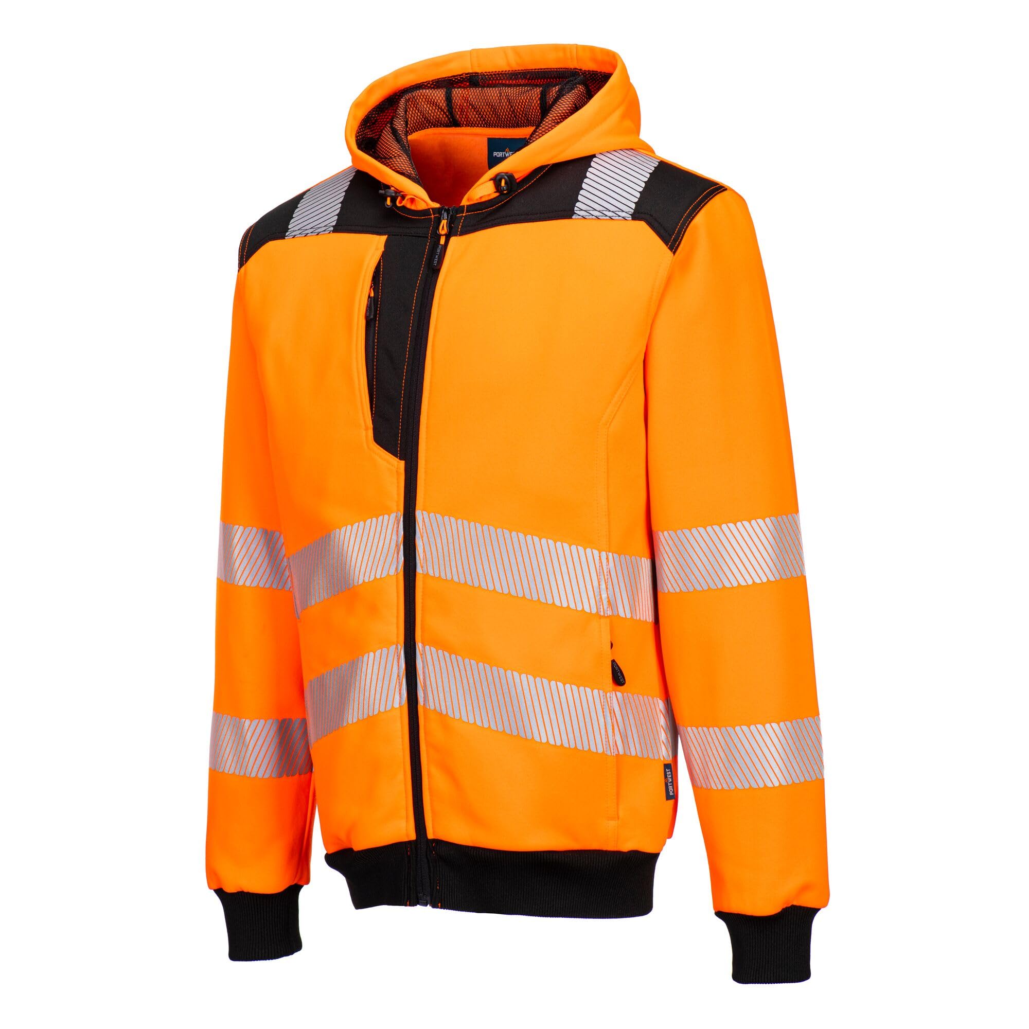 Portwest Sweat à capuche zippé Haute-Visibilité PW3 Orange/Noir S - Vêtements haute visibilité