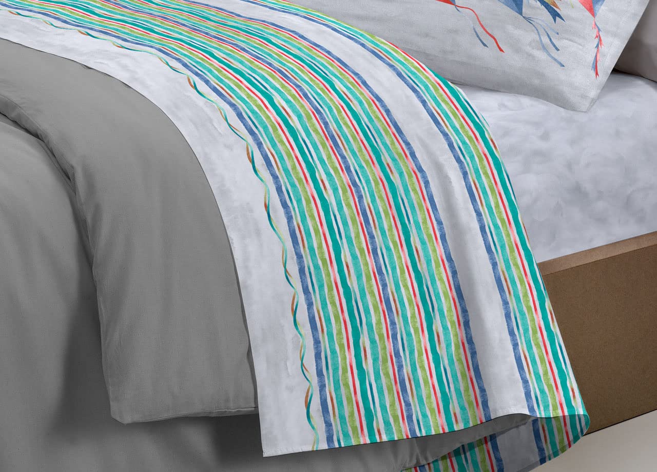 BIANCHERIAWEB Juego de Sábanas, Ropa Cama, Cubre Cama de Pensieri Delicati 100 % Algodón, Diseño de Aquiloni