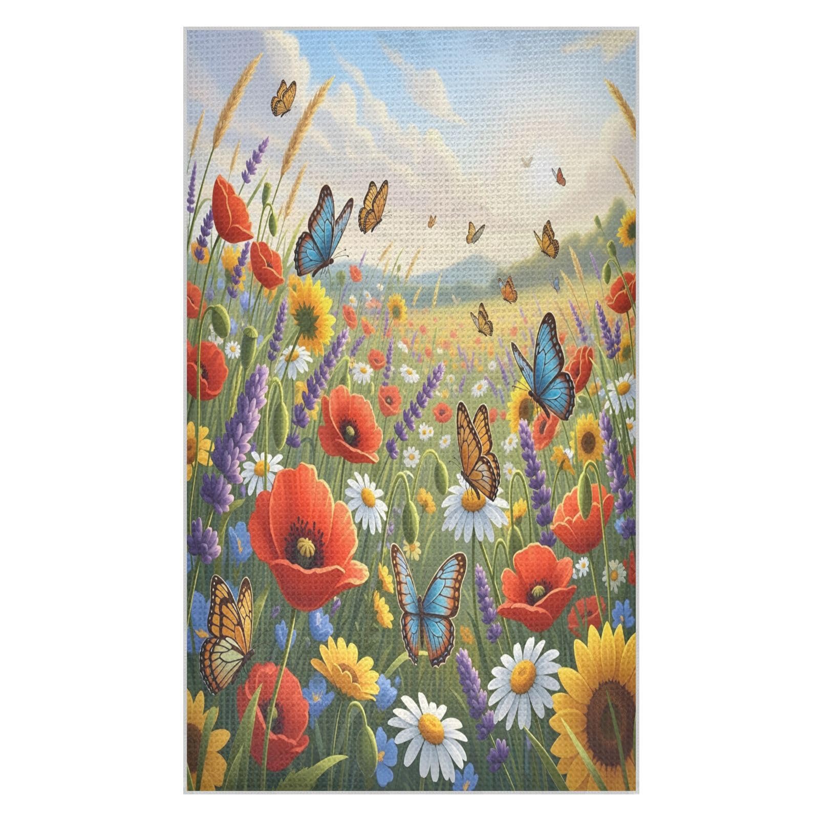 BURSTDDY Wildflower Kitchen Towels,Absorbent Dish Towels 2 Pack