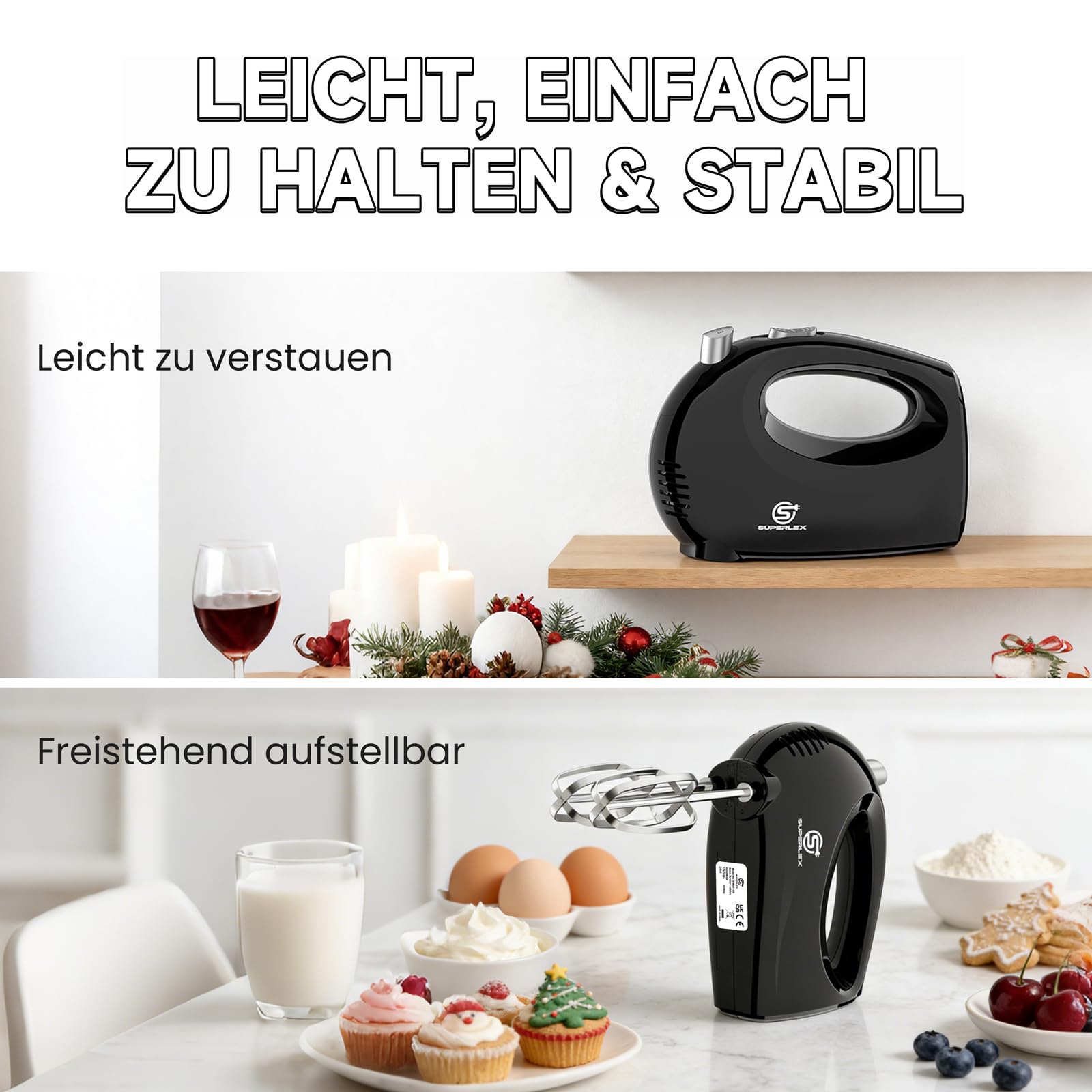 Mikser ręczny 250 W, 5 prędkości, z 2 trzepaczkami ze stali nierdzewnej, ergonomiczny uchwyt, przycisk wyrzutu, elektryczny mikser kuchenny do ciasta, śmietany, kremów, ciast