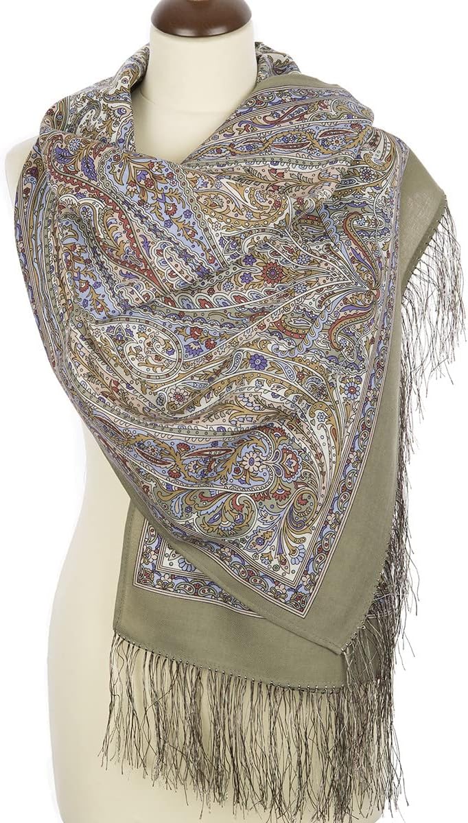 Pavlovo Posad 100% Wool Evening Shawl and Wrap for Women Wool Shawl with Silk Fringe 23.6x59'' (60х150сm)