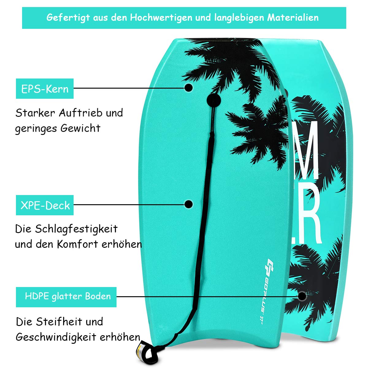 COSTWAY Bodyboard, Schwimmbrett Schwimmboard, Surfbrett Kinder, Surfboard, Sup-Board