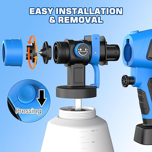 Miniatura 6 de Pulverizador de pintura, pulverizador de pintura eléctrico de 700 W con recipiente de 33.8 fl oz, pistola de pintura con 5 boquillas y 3 patrones,