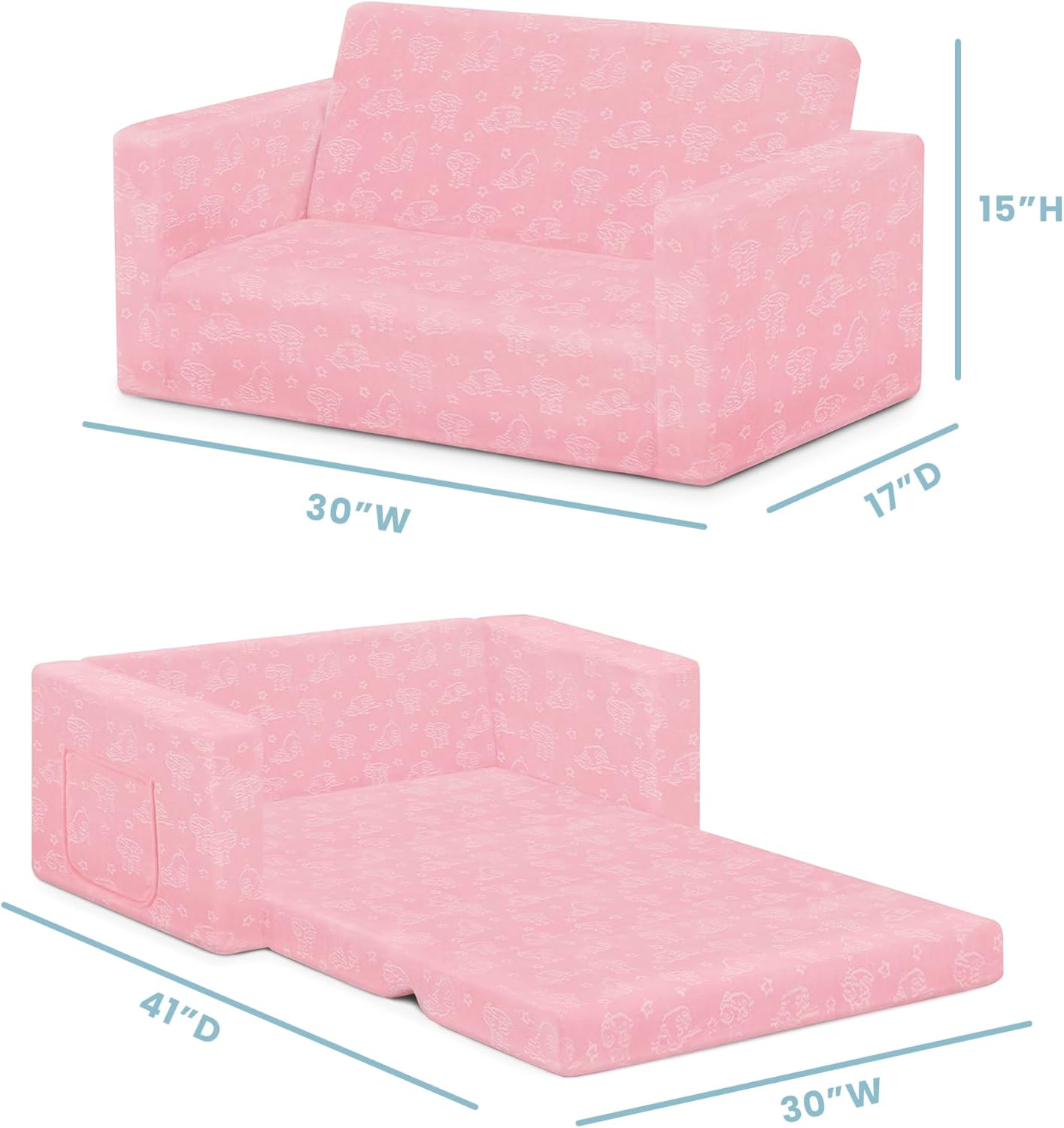 Delta Children - Serta Perfect Sleeper Kids 2-Seater Sofa, Convertible 2-in-1 Flip Open Toddler Couch Sleeper, Foam Chair for Playroom & Bedroom, Bed Lounger, Comfy Play Sleeping Lounge Chair, Pink