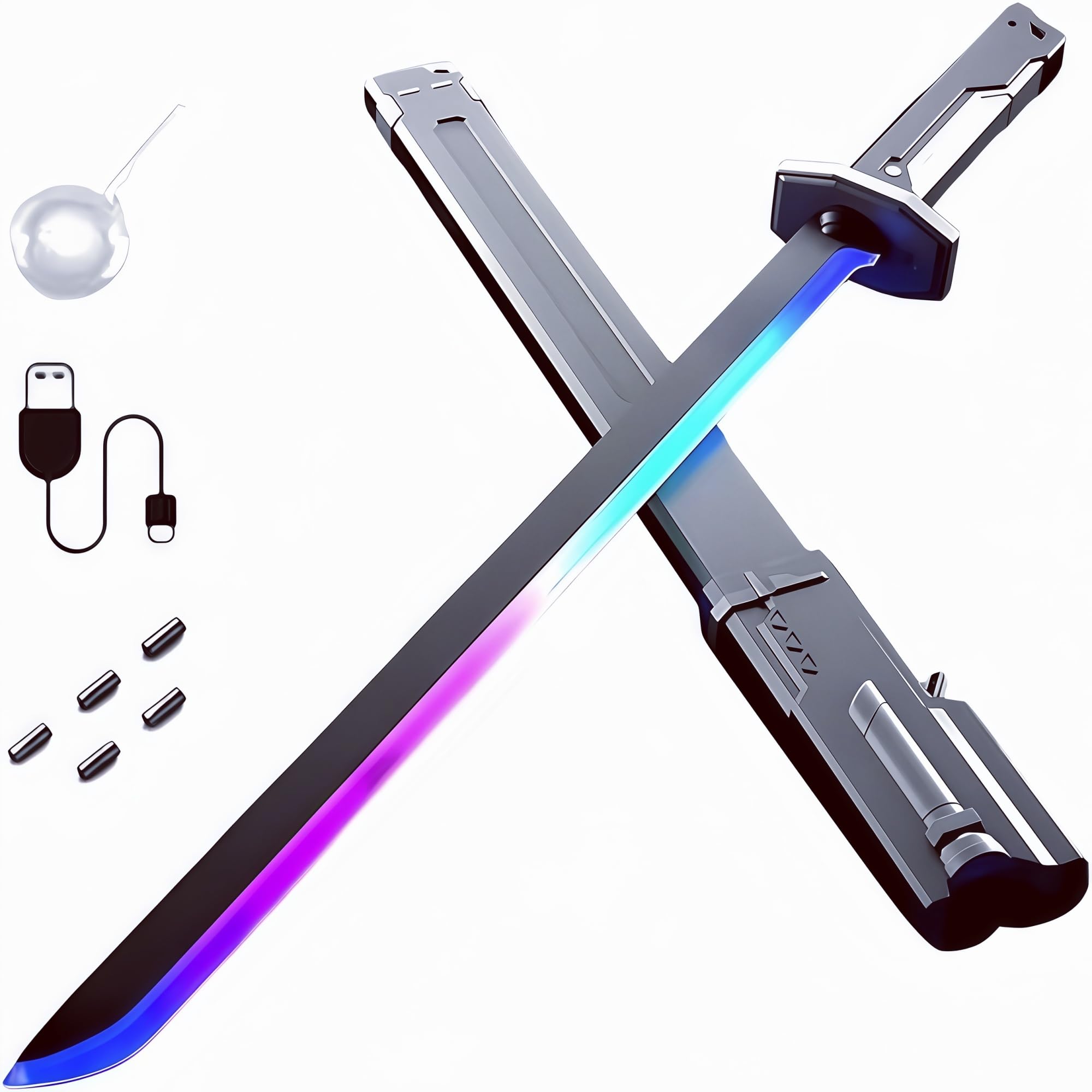 Sparkblade Sword with Sparks, 31.5 Inch Spark Blade Swords with Multicolor LED Lights and Sound Spray Effects, Spark Blade with Sensor Sound, for Rave, Cosplay & Display (Grey+45 flint, Standard)