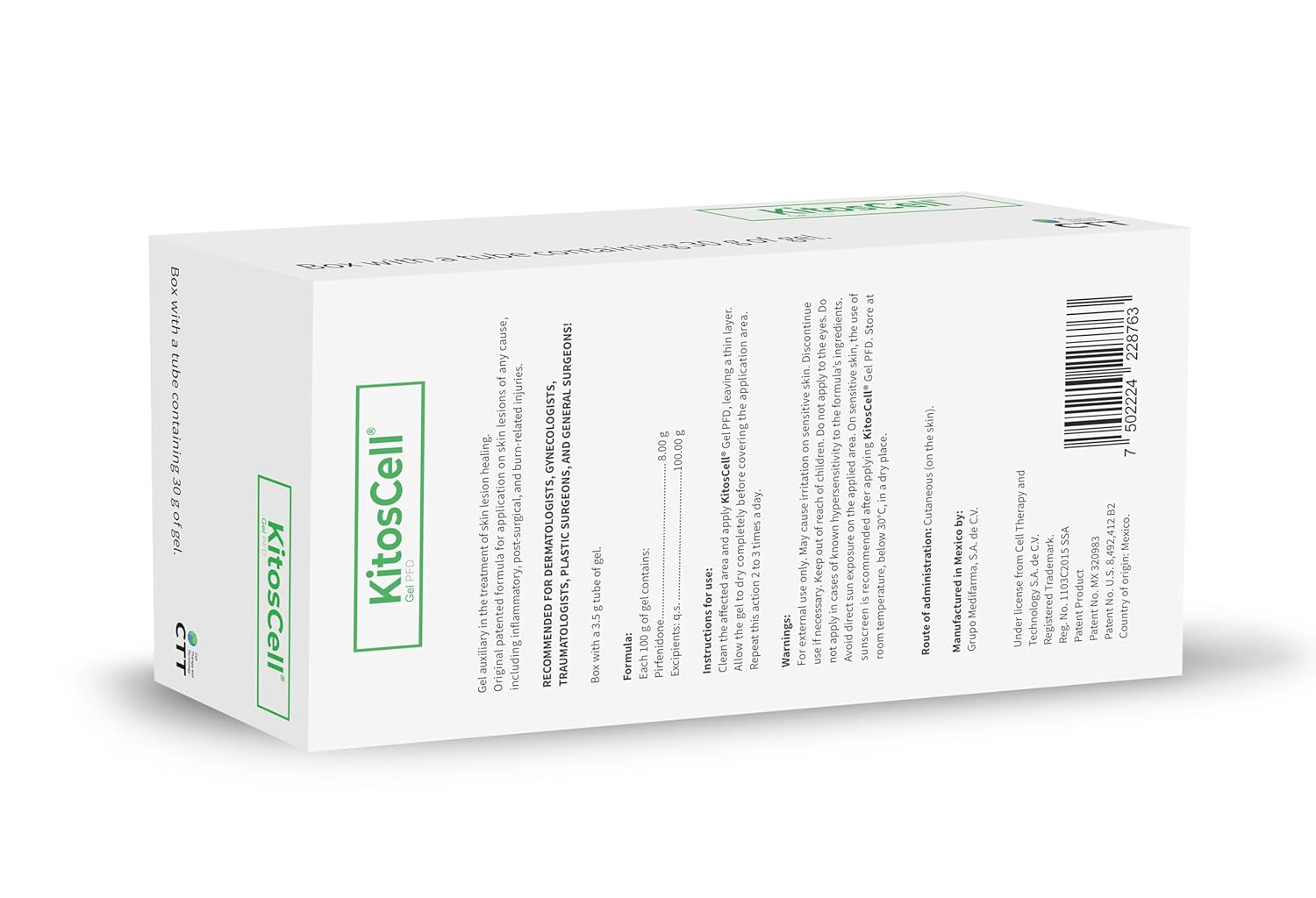 Kitoscell 33.5g – Advanced Scar Treatment Gel, (Verde, 33.5g) Get an extra tube with 3.5g Ayuda en la curacion de lesiones cutaneas Made in Mexico